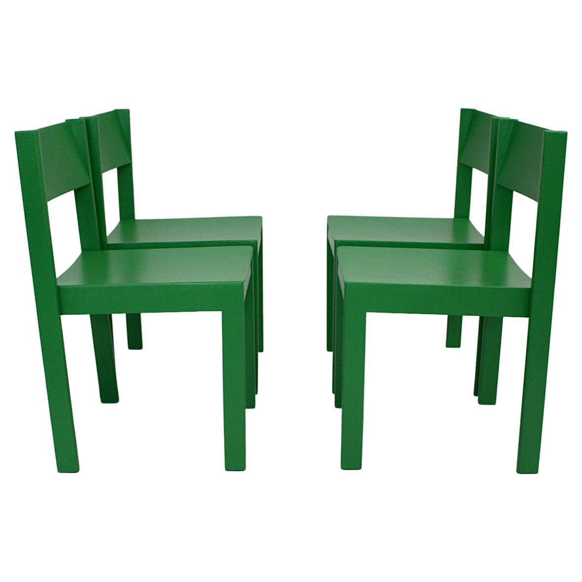 Quatre chaises ou fauteuils de salle à manger verts modernes mi-siècle, Autriche, années 1950