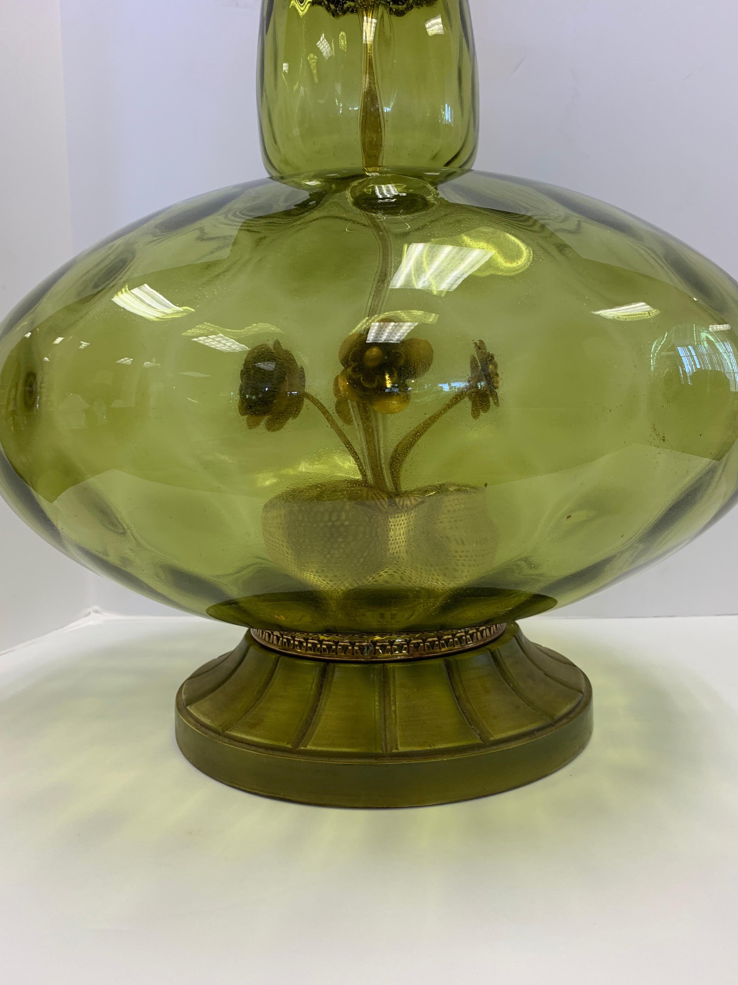 Mid-Century Modern Green Glass Bulbous Extra Large Bubble Table Lamp 4