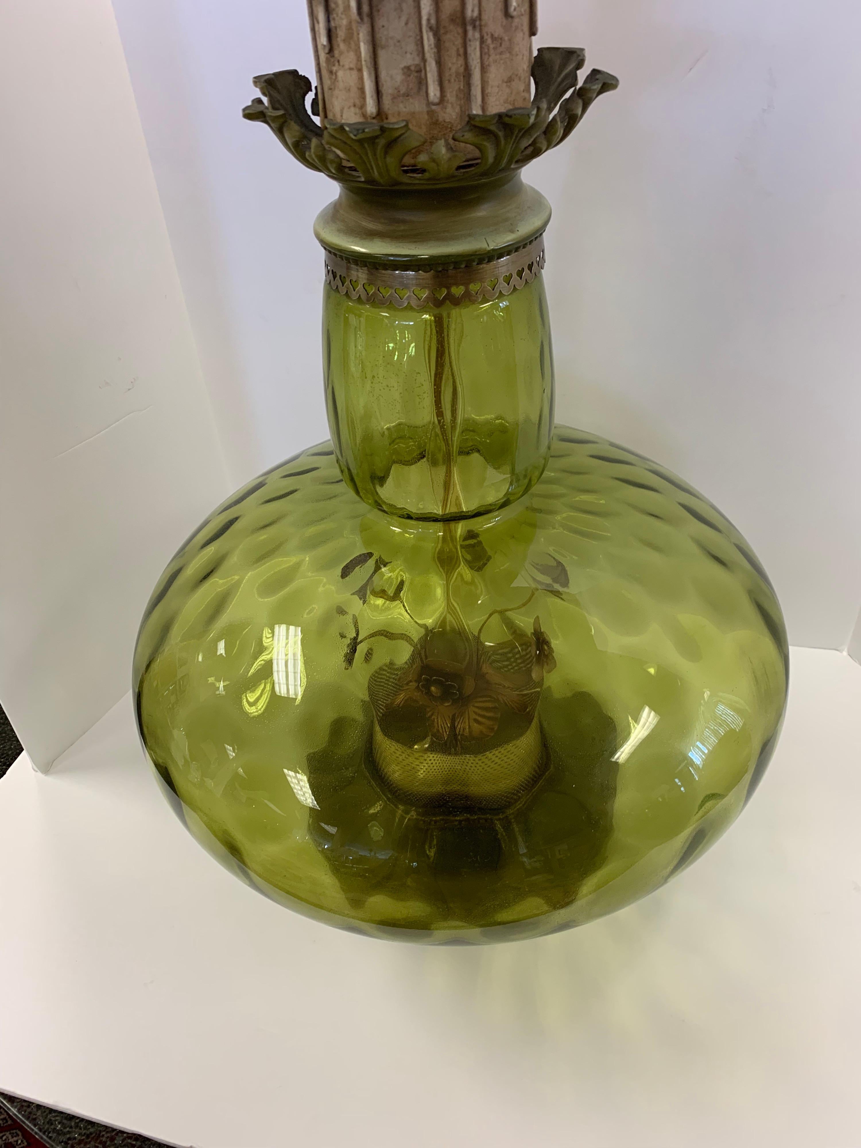 Mid-Century Modern Green Glass Bulbous Extra Large Bubble Table Lamp 1