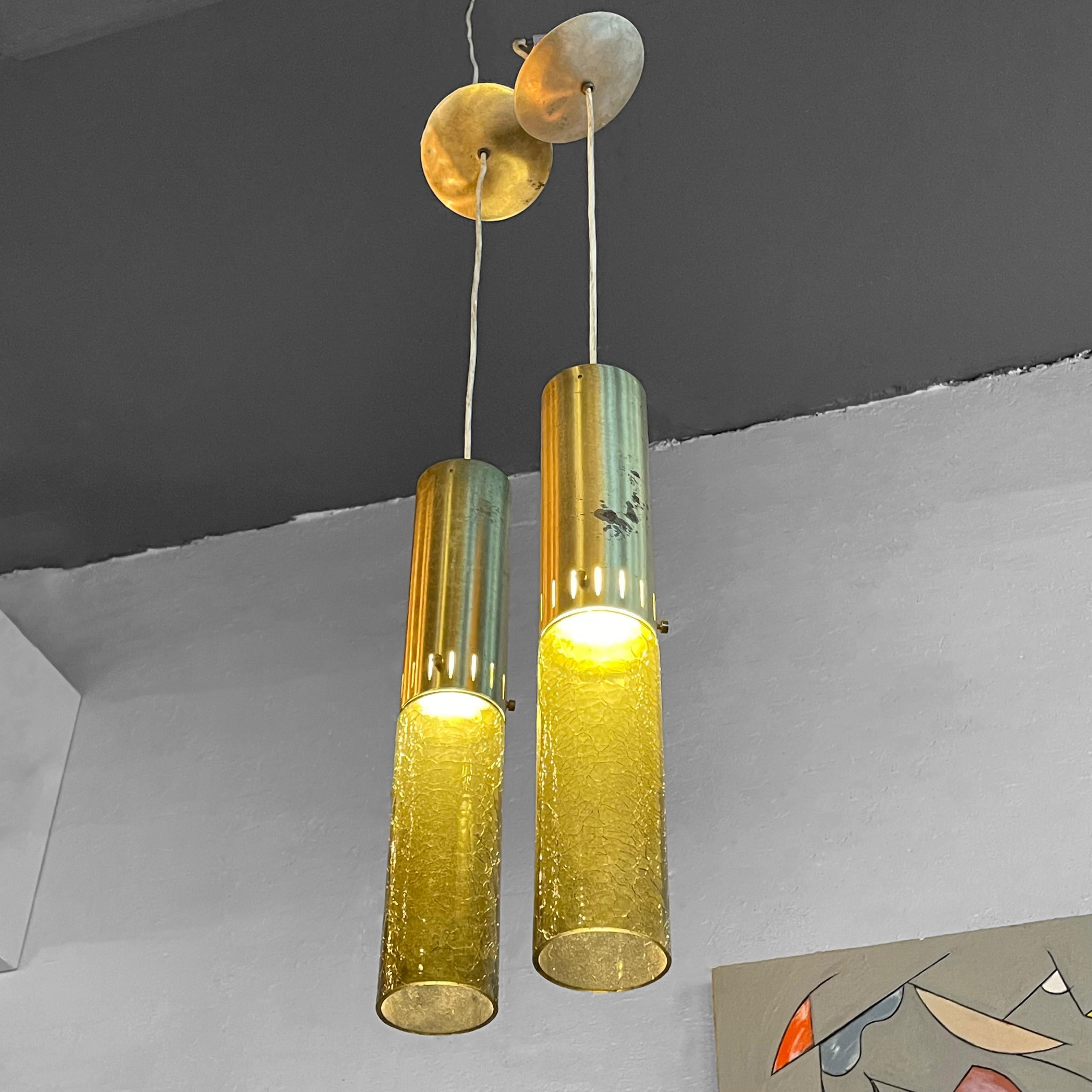 Mid-Century Modern Green Glass Cylinder Pendants 3