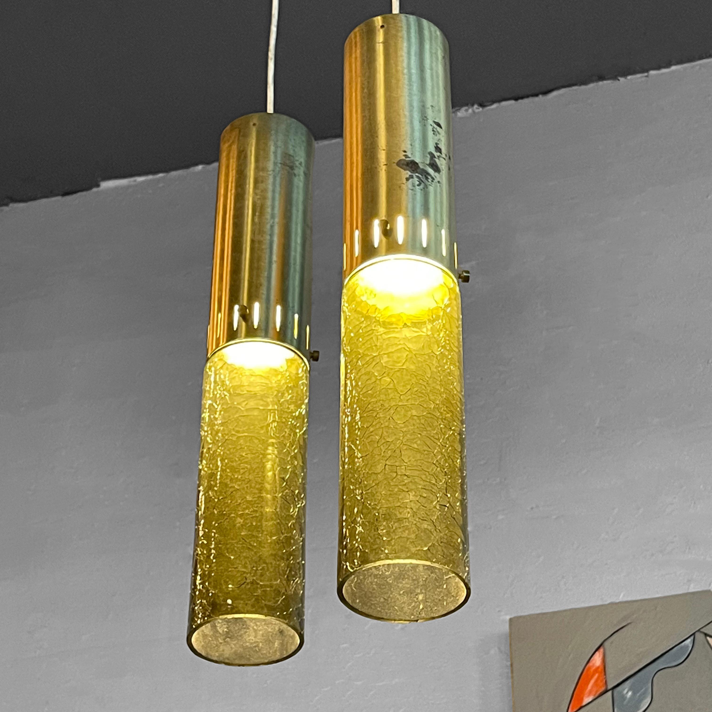 Mid-Century Modern Green Glass Cylinder Pendants 4