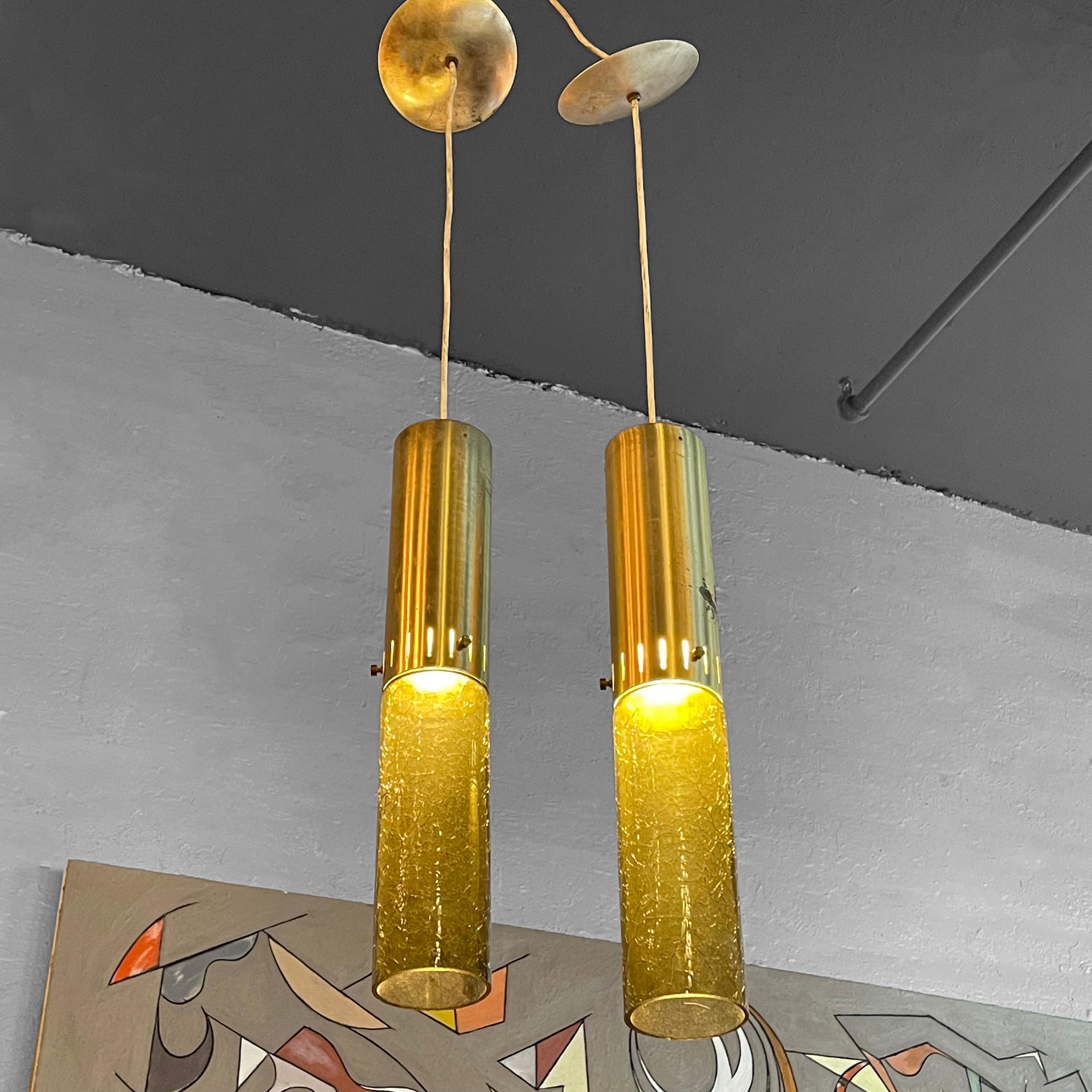 Mid-Century Modern Green Glass Cylinder Pendants In Good Condition In Brooklyn, NY