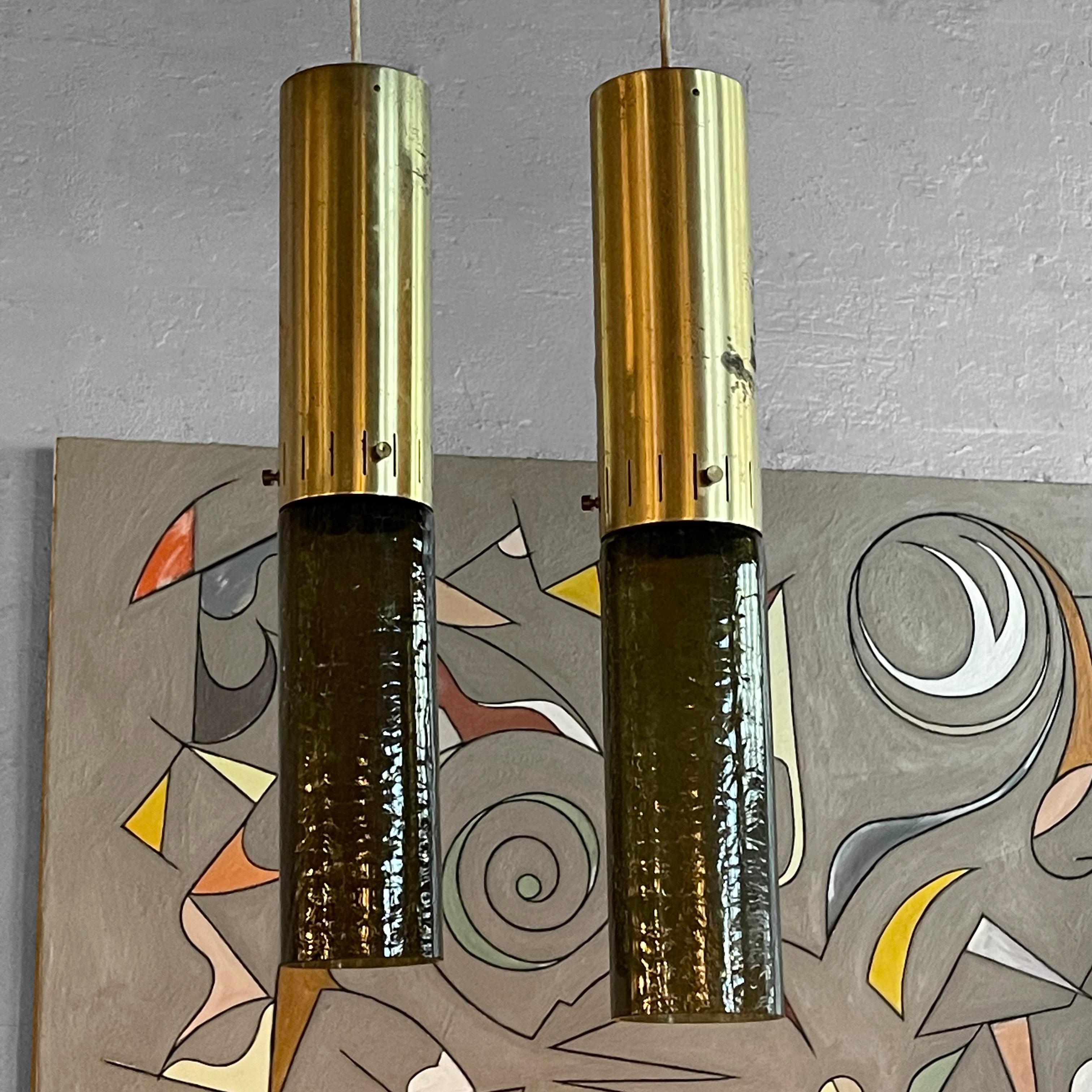 20th Century Mid-Century Modern Green Glass Cylinder Pendants