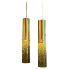 Mid-Century Modern Green Glass Cylinder Pendants