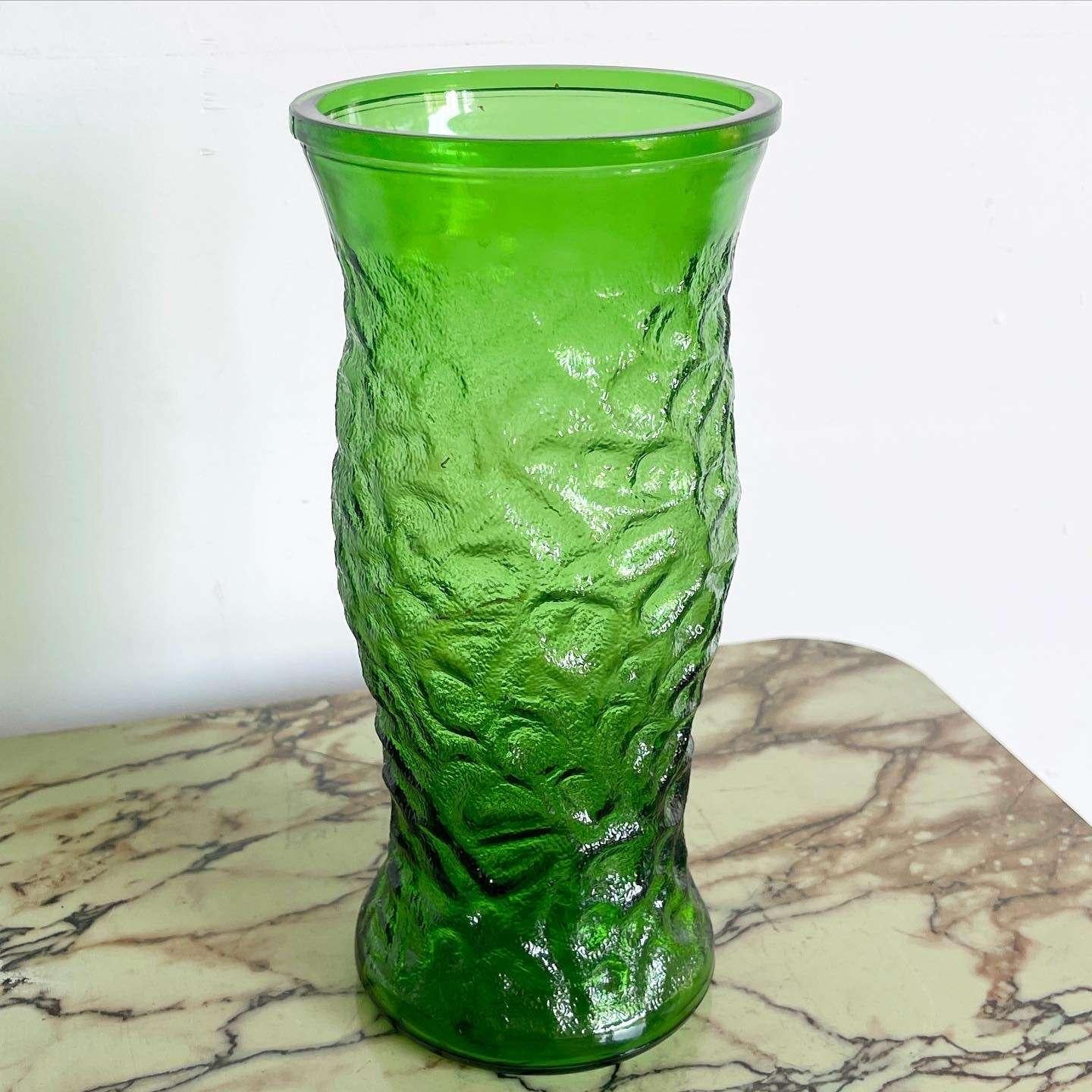Mid Century Modern Green Glass Vase by Hoosier In Good Condition In Delray Beach, FL