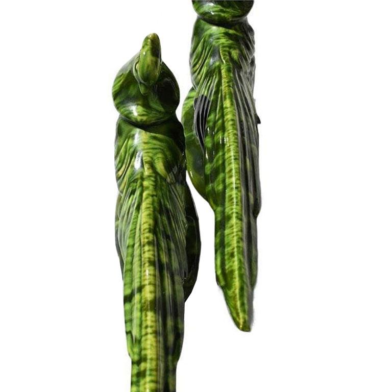 American Mid-Century Modern Green Glazed Bird Figurines, a Pair For Sale