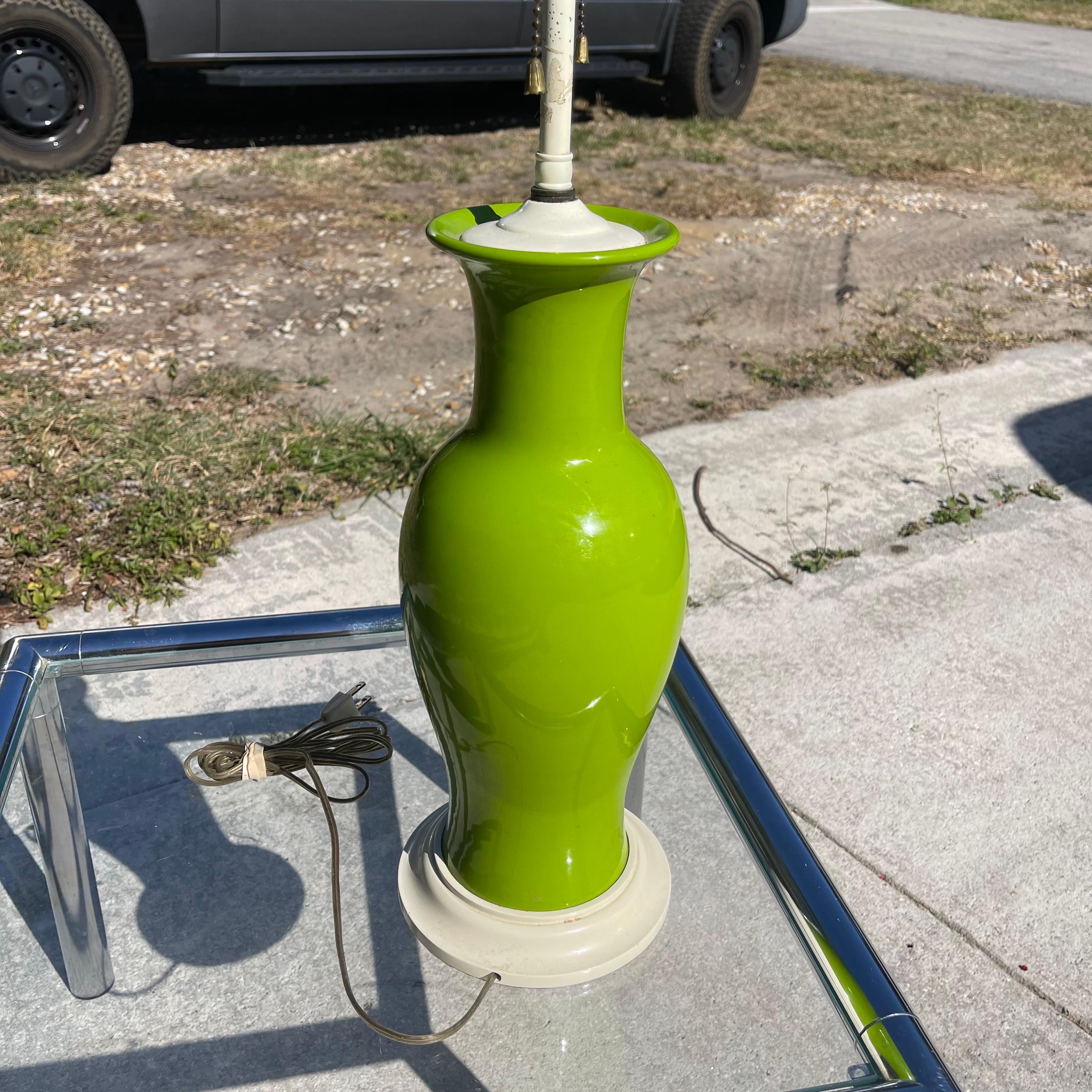 Ceramic Mid-Century Modern Green Glazed Urn Form Table Lamp For Sale