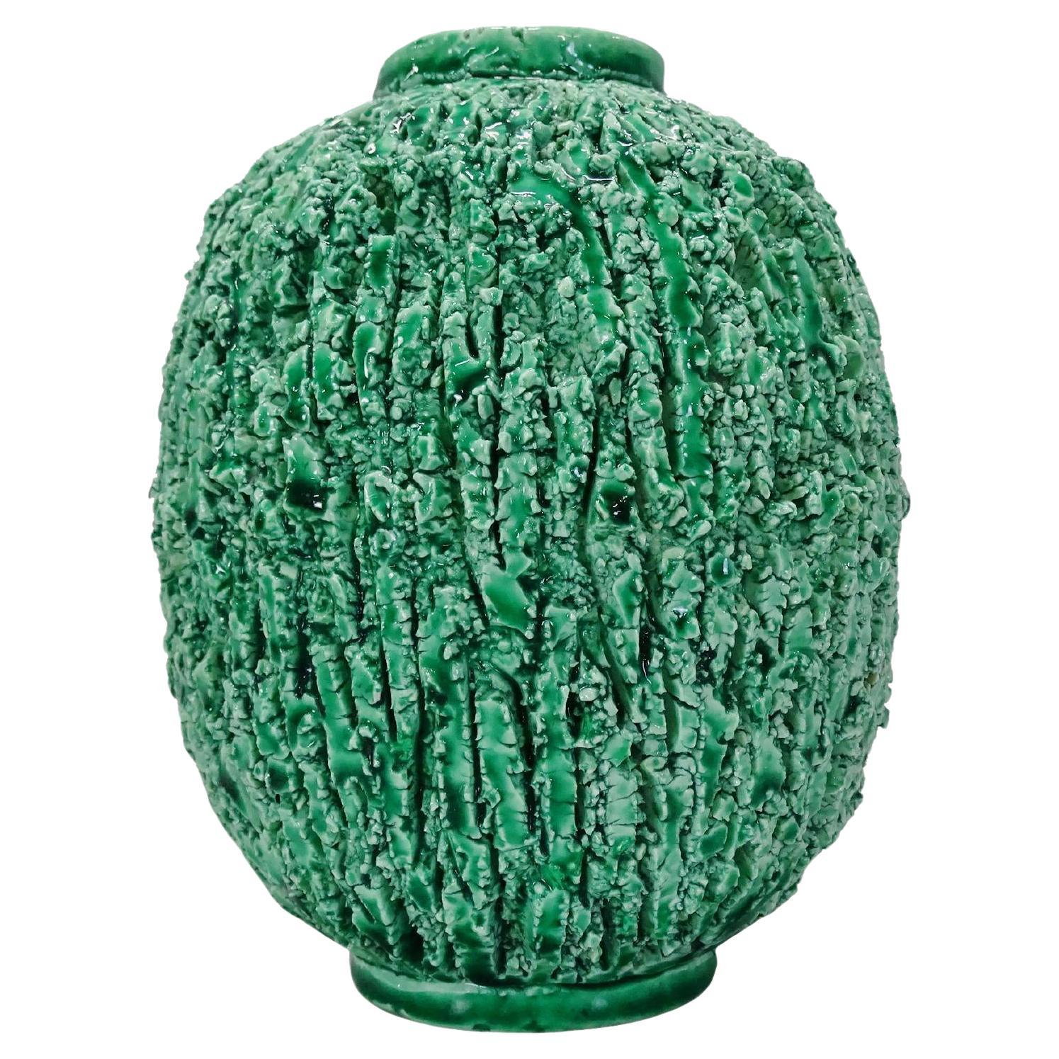Mid-century Modern Green Hedgehog Vase by Gunnar Nylund för Rörstrand, Sweden