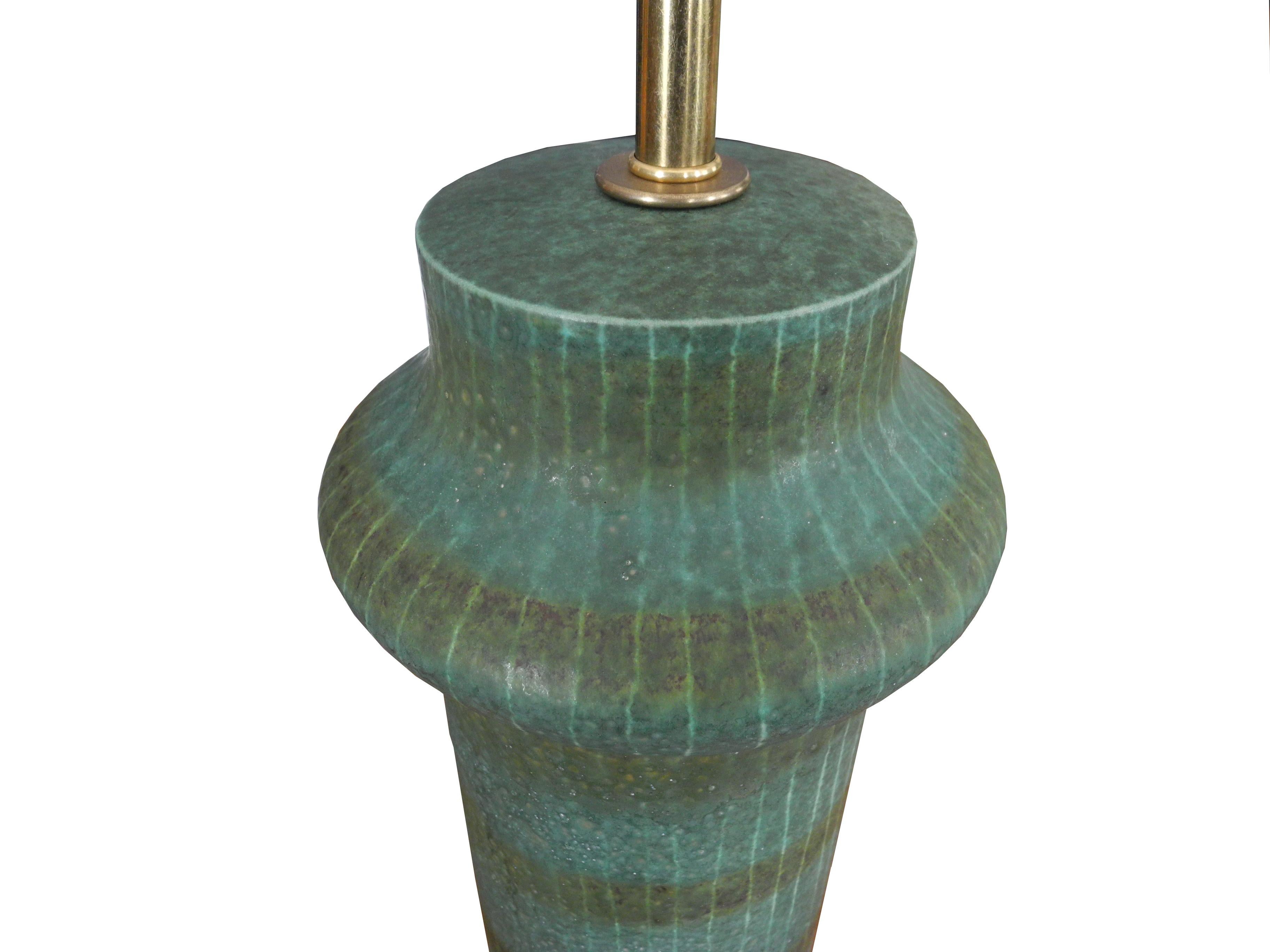 Mid-Century Modern Green Italian Pottery Lamp In Good Condition In Hudson, NY