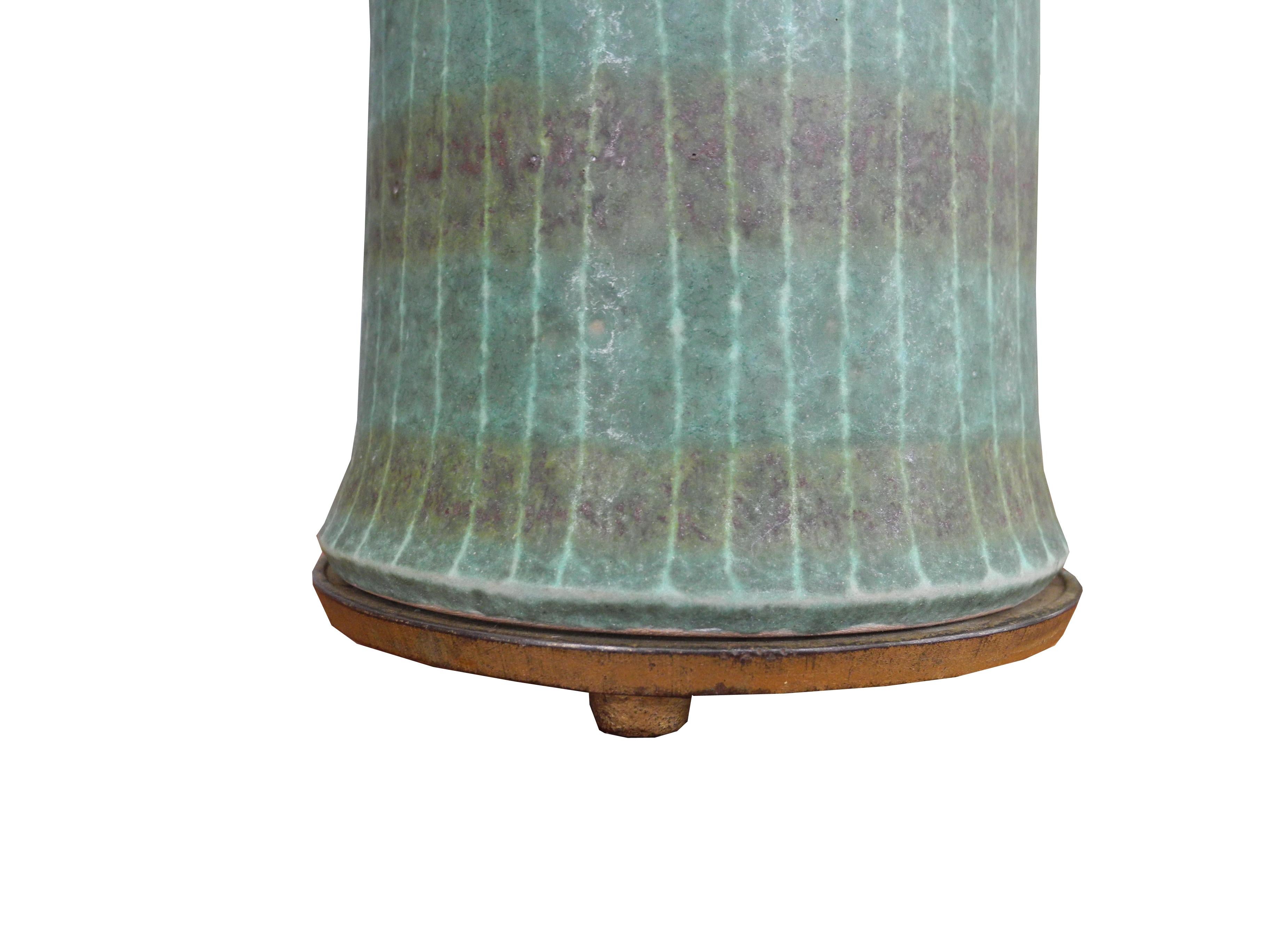 Ceramic Mid-Century Modern Green Italian Pottery Lamp