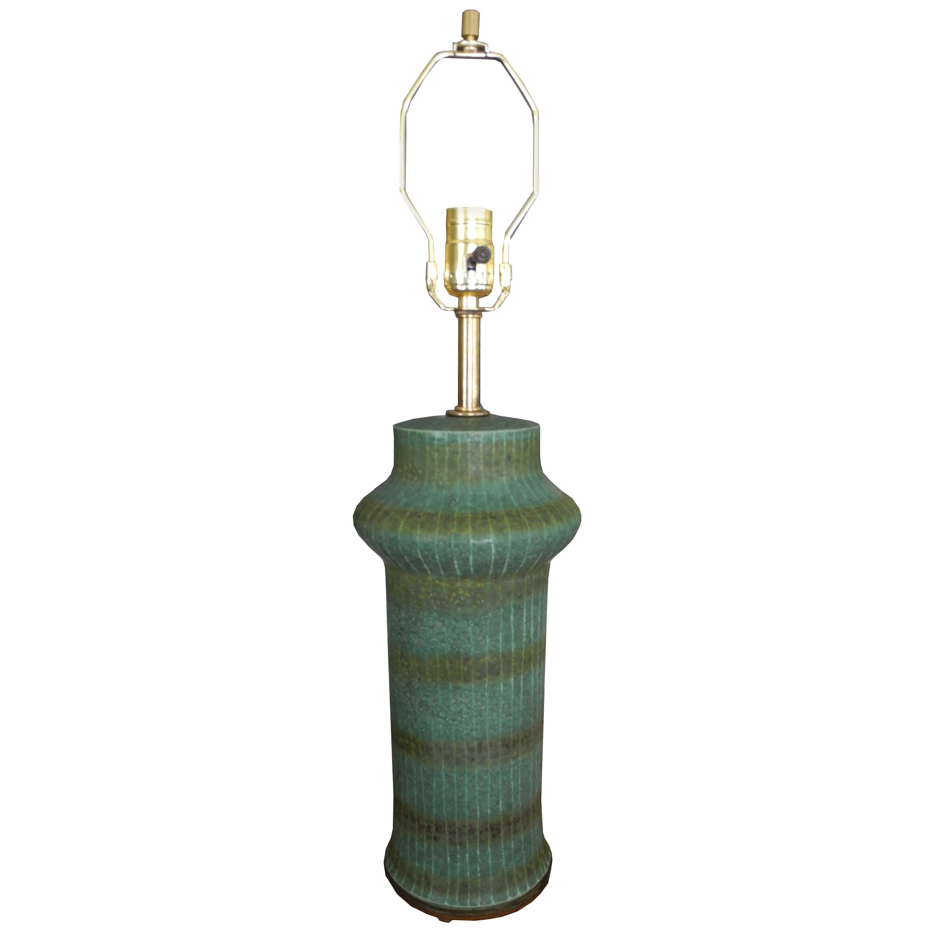 Mid-Century Modern Green Italian Pottery Lamp