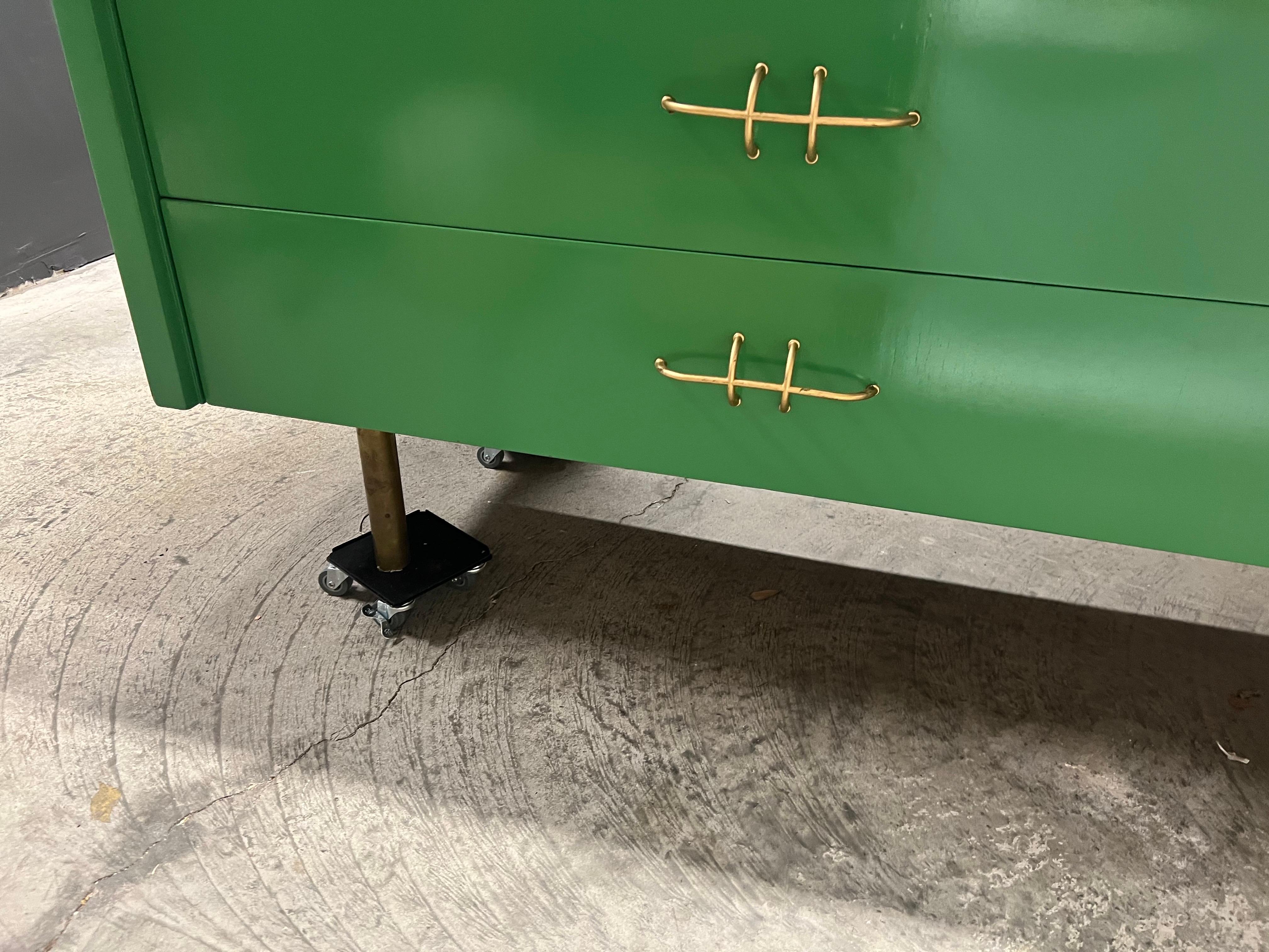 Mid-Century Modern Green Lacquered Dresser With Brass Legs In Good Condition In Charleston, SC