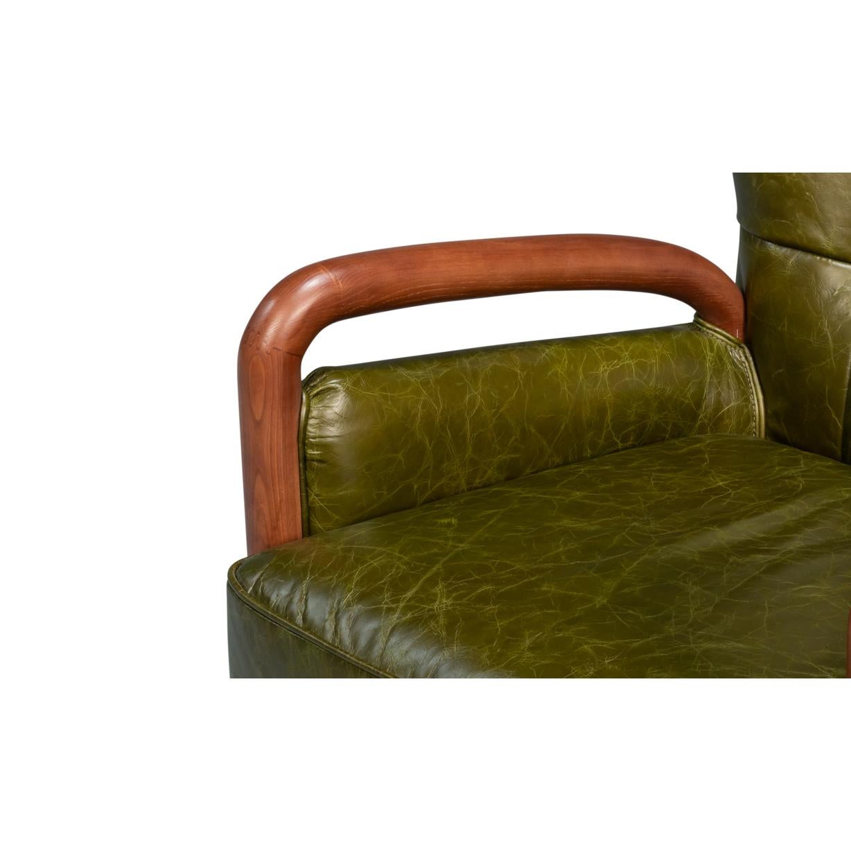 Ottone Poltrona moderna di metà secolo in pelle Greene & Greene in vendita