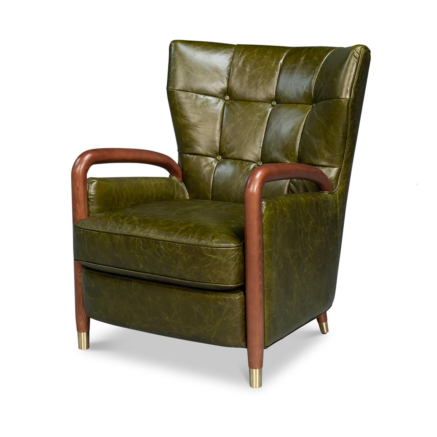 Poltrona moderna di metà secolo in pelle Greene & Greene
