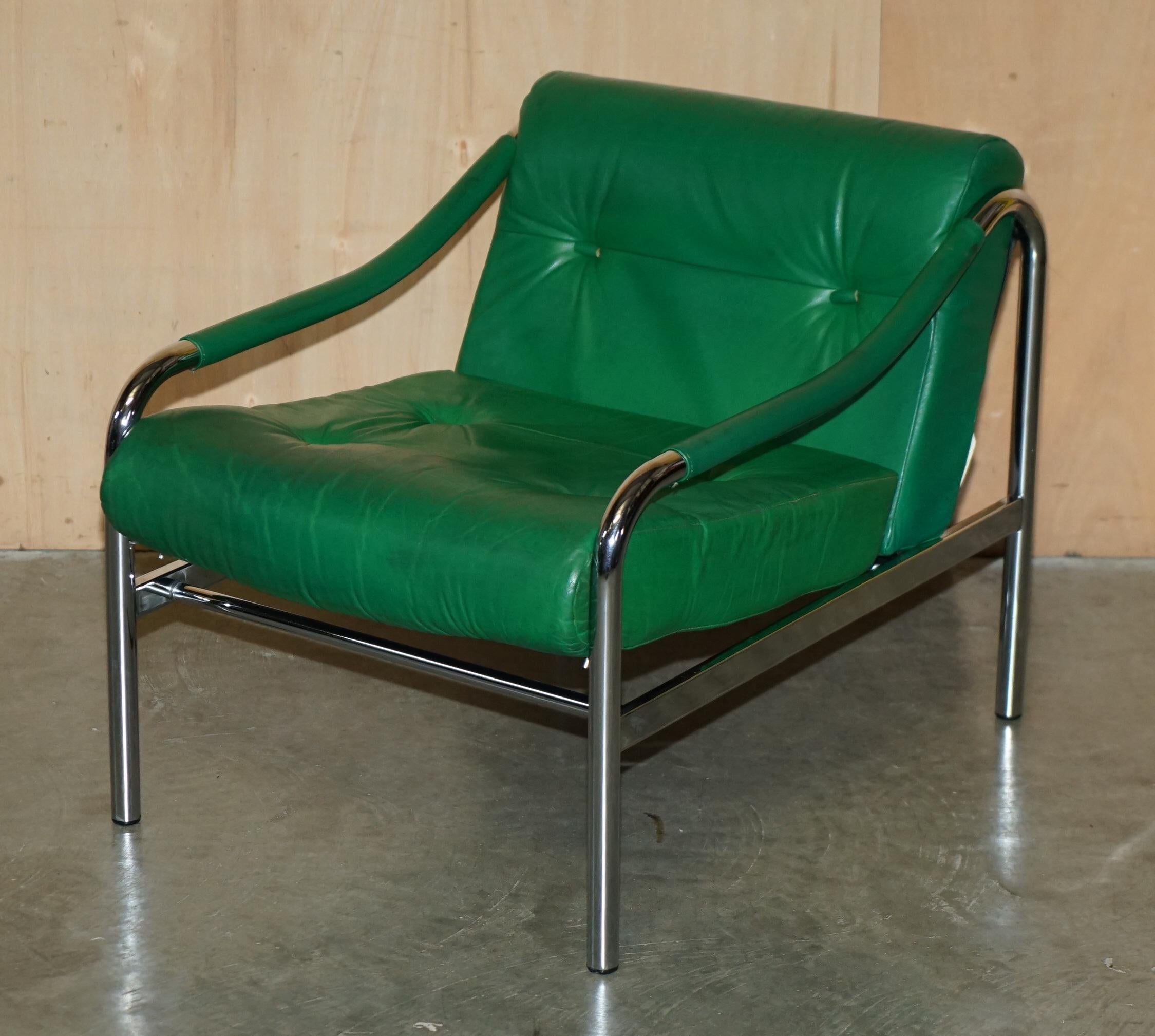 MID CENTURY MODERN GREEN LEATHER PAIR OF TIM BATES BETA ARMCHAiRS BY PIEFF 7