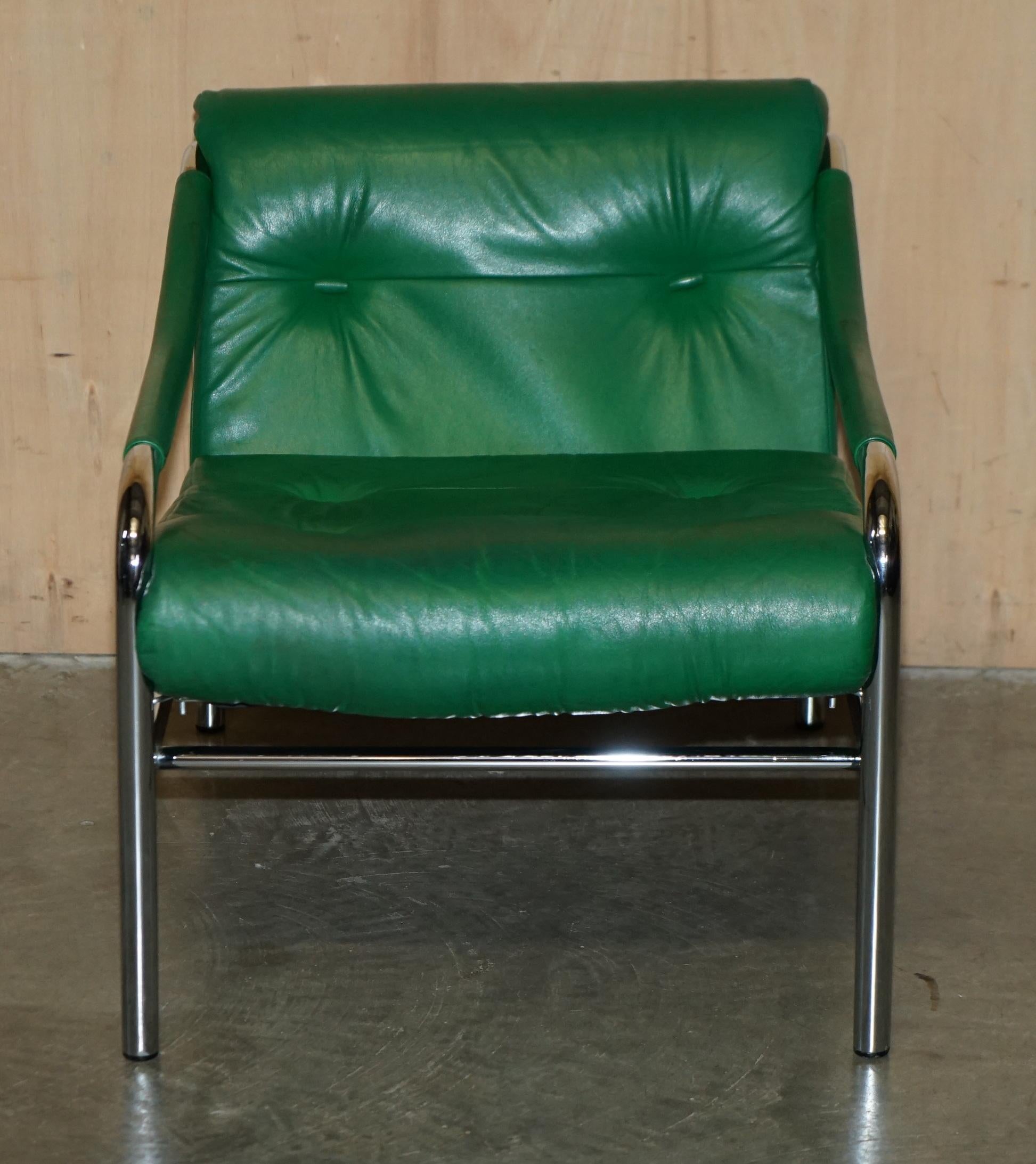 MID CENTURY MODERN GREEN LEATHER PAIR OF TIM BATES BETA ARMCHAiRS BY PIEFF 8