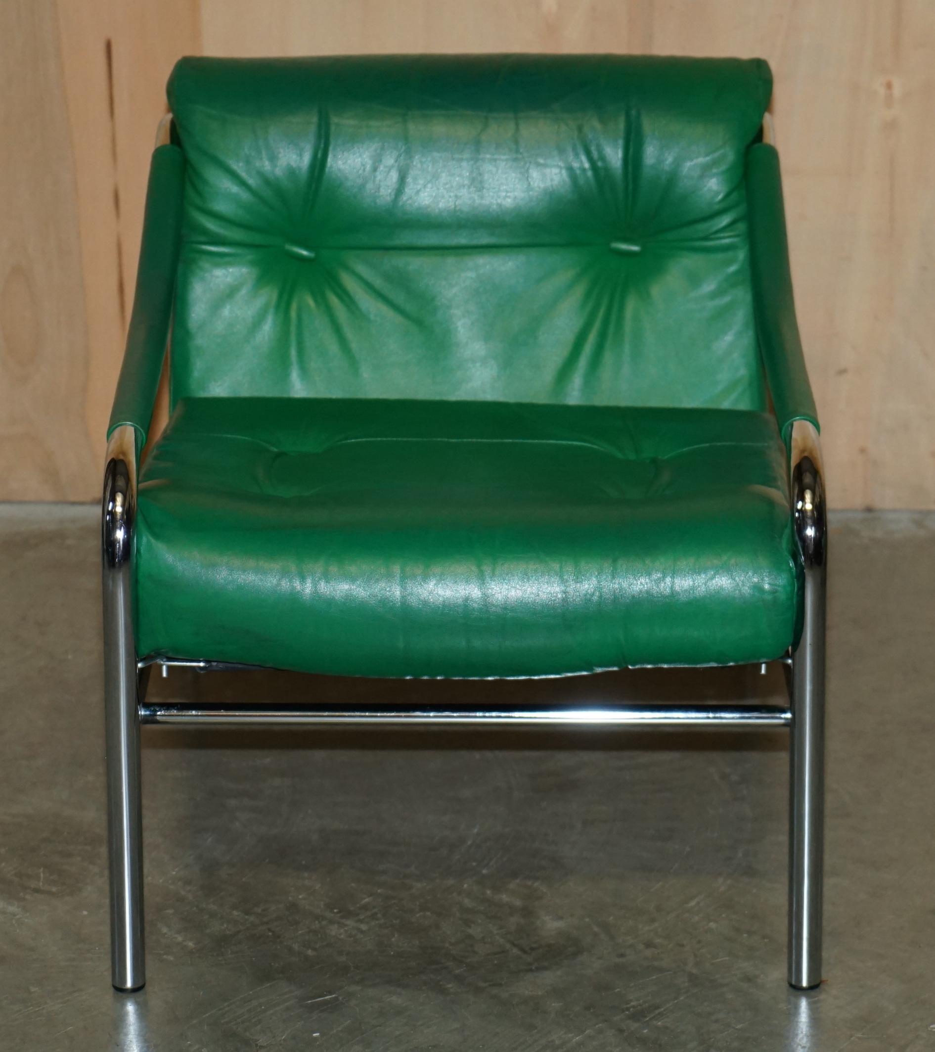 Mid-Century Modern MID CENTURY MODERN GREEN LEATHER PAIR OF TIM BATES BETA ARMCHAiRS BY PIEFF