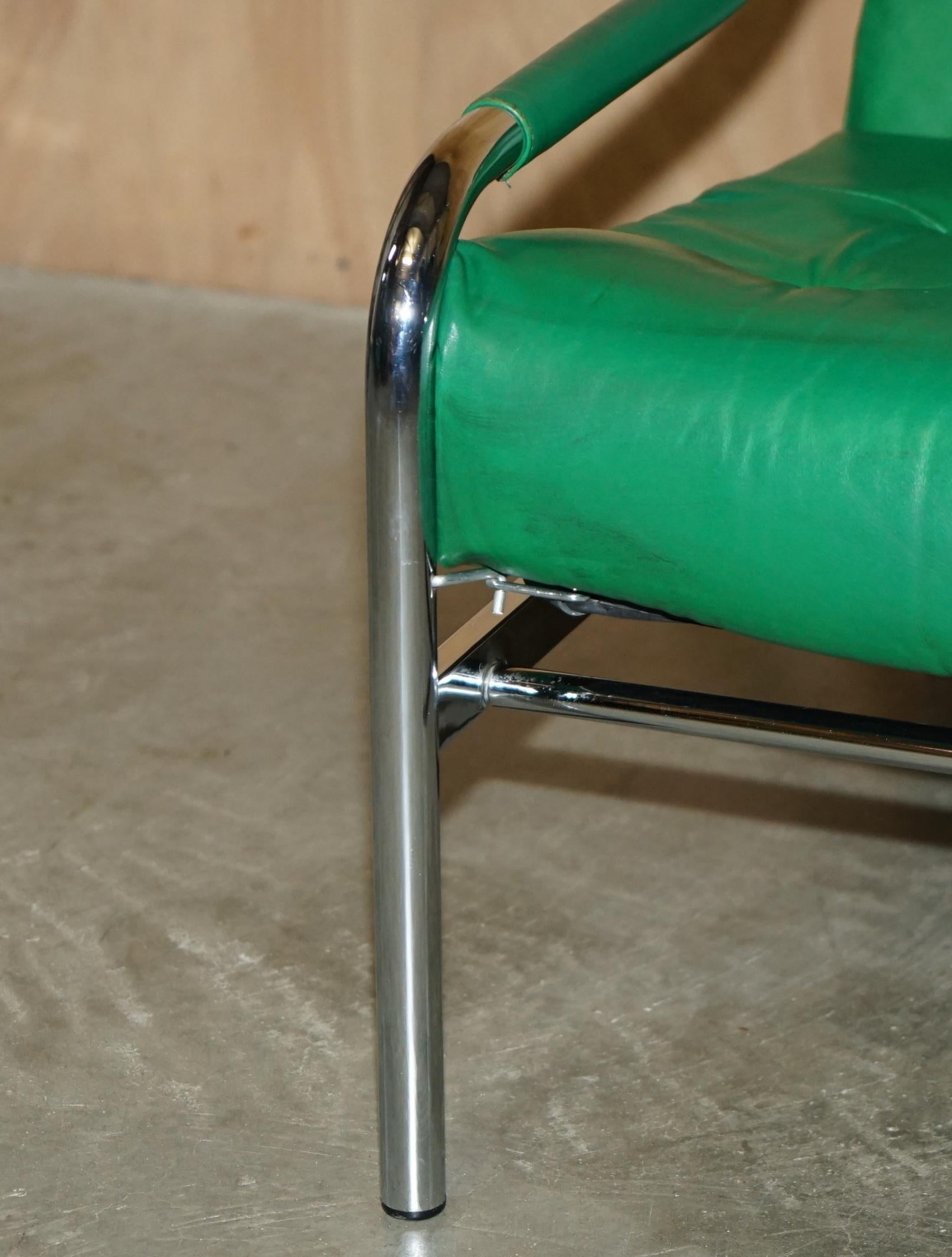 Mid-20th Century MID CENTURY MODERN GREEN LEATHER PAIR OF TIM BATES BETA ARMCHAiRS BY PIEFF