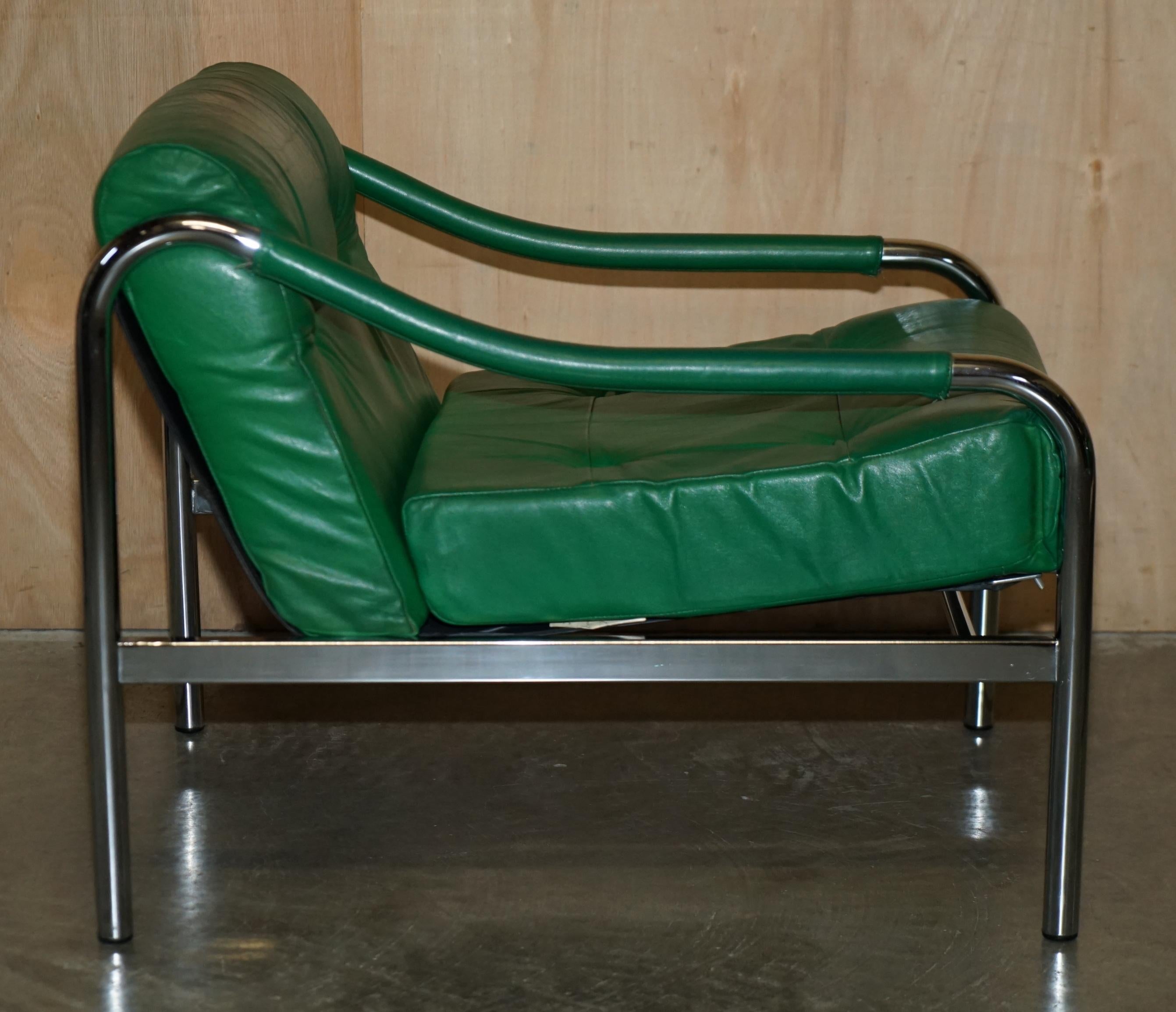 Leather MID CENTURY MODERN GREEN LEATHER PAIR OF TIM BATES BETA ARMCHAiRS BY PIEFF