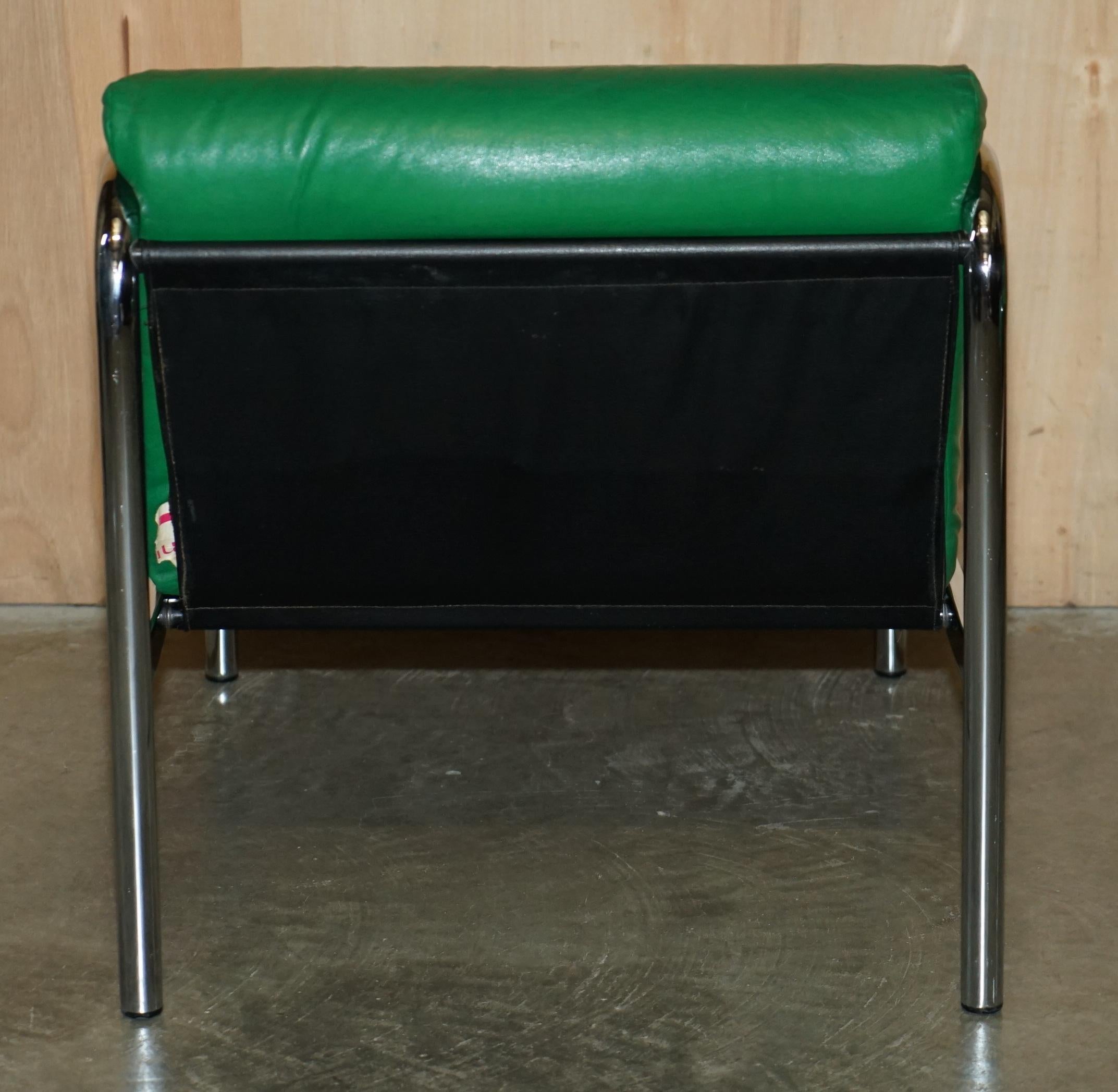 MID CENTURY MODERN GREEN LEATHER PAIR OF TIM BATES BETA ARMCHAiRS BY PIEFF 1