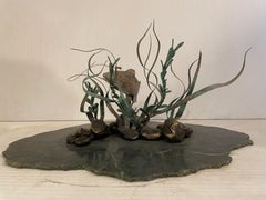 Mid-Century Modern Green Marble & Bronze Fish Sculpture