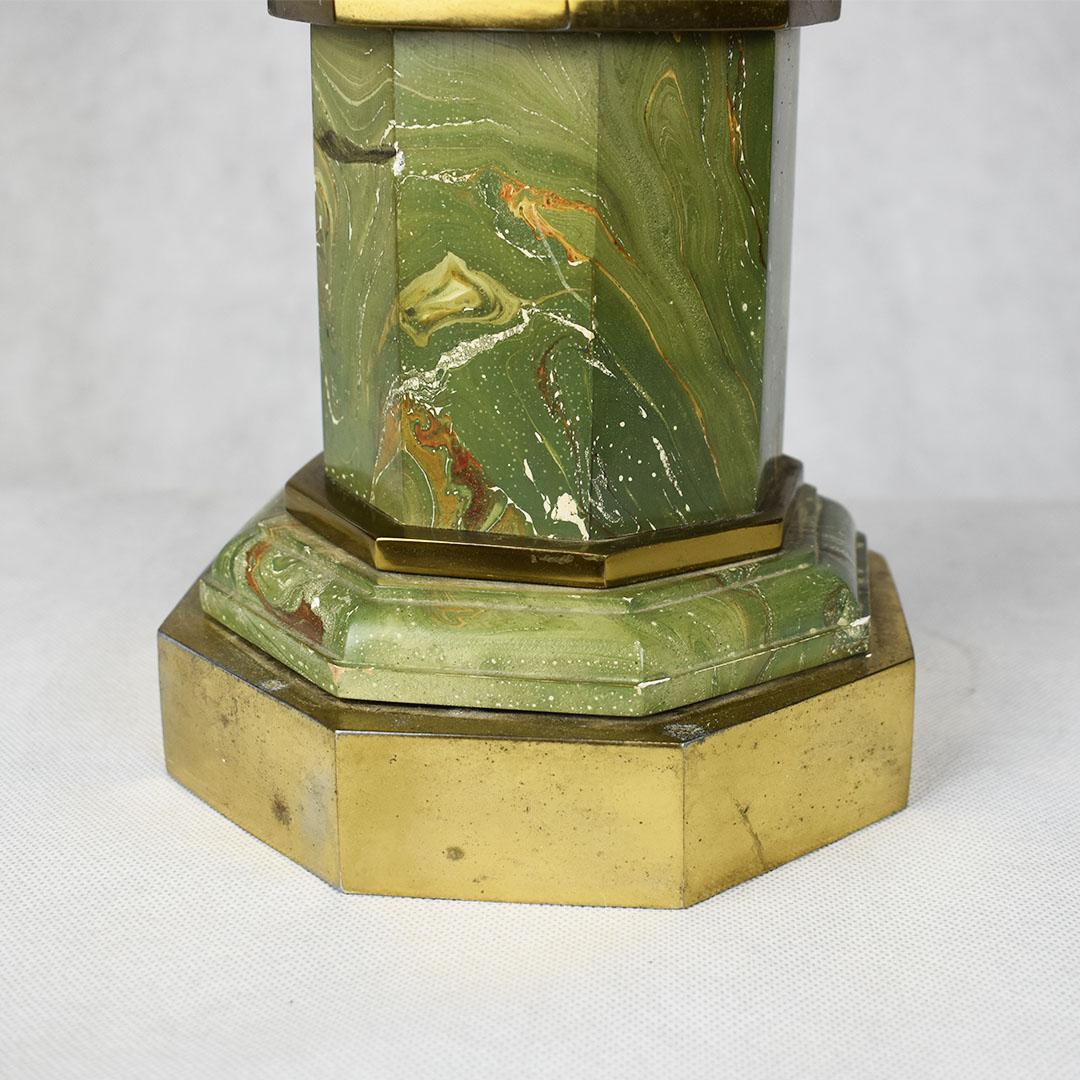 American Mid-Century Modern Green Marbled Malachite Look Brass Pagoda Lamp