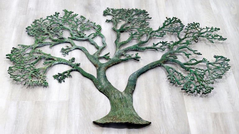 Mid-Century Modern Green Metal Tree of Life Wall Sculpture Relief In Good Condition For Sale In Keego Harbor, MI