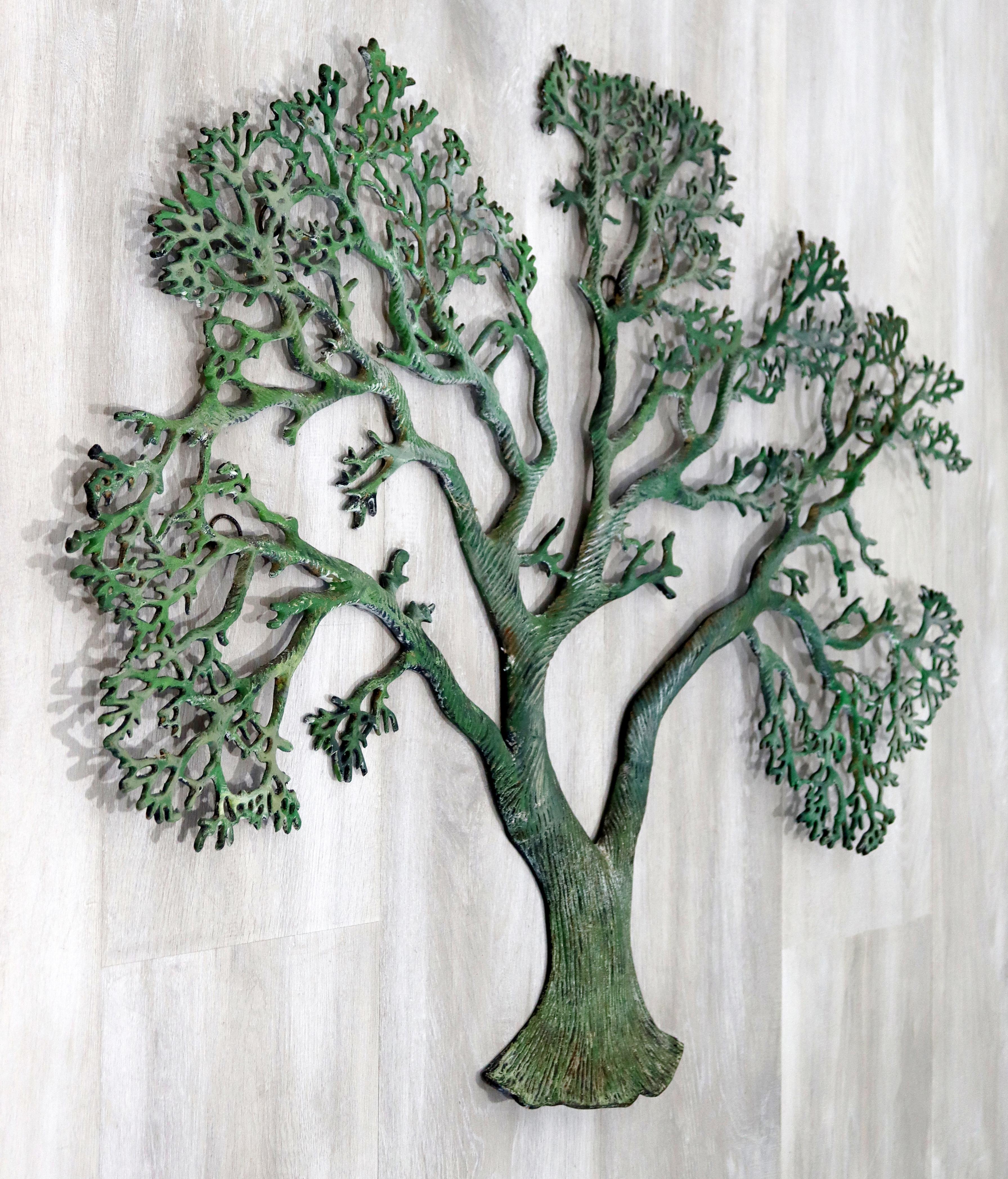 Mid-Century Modern Green Metal Tree of Life Wall Sculpture Relief In Good Condition In Keego Harbor, MI