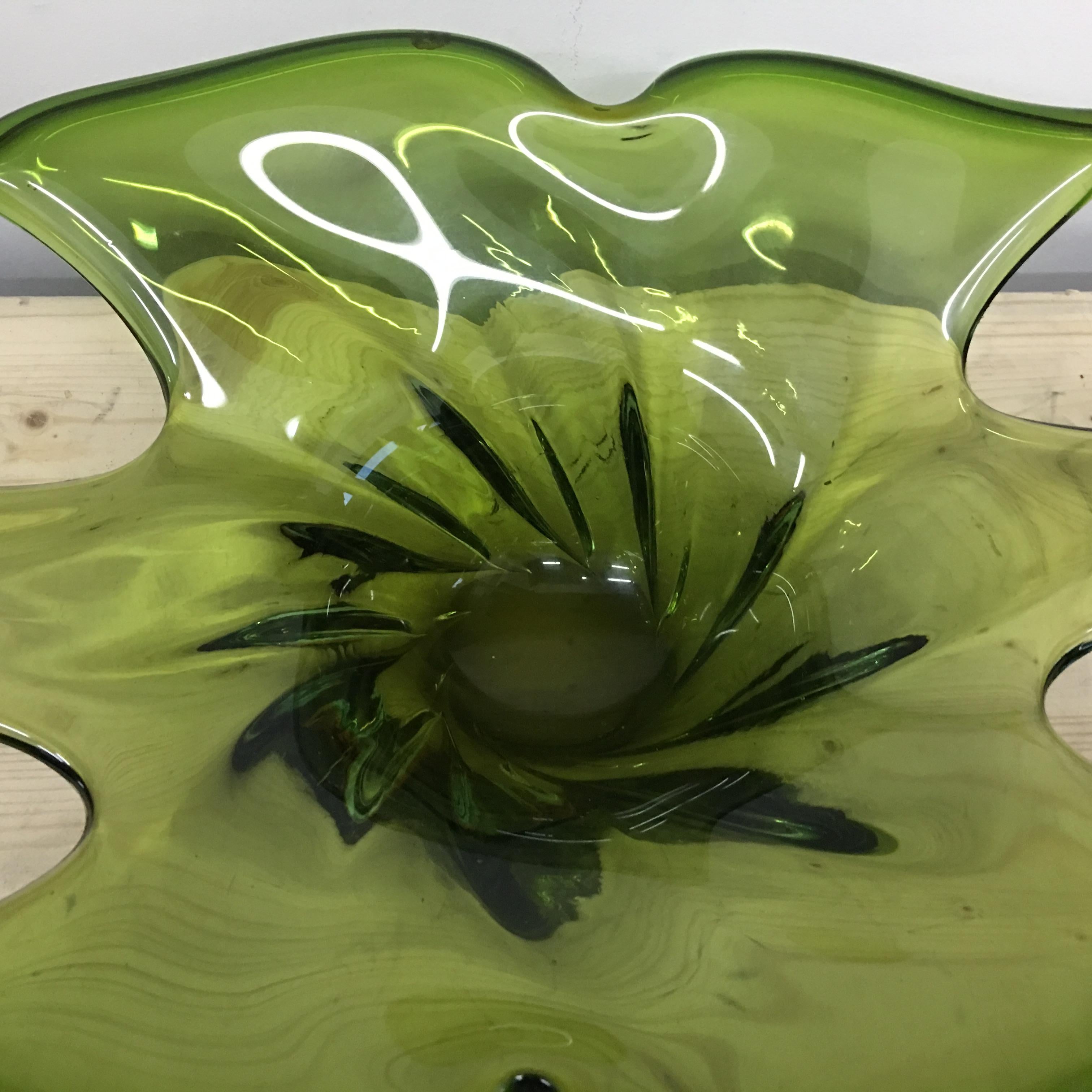 Hand-Crafted 1960s Mid-Century Modern Green Murano Glass Oval Centerpiece