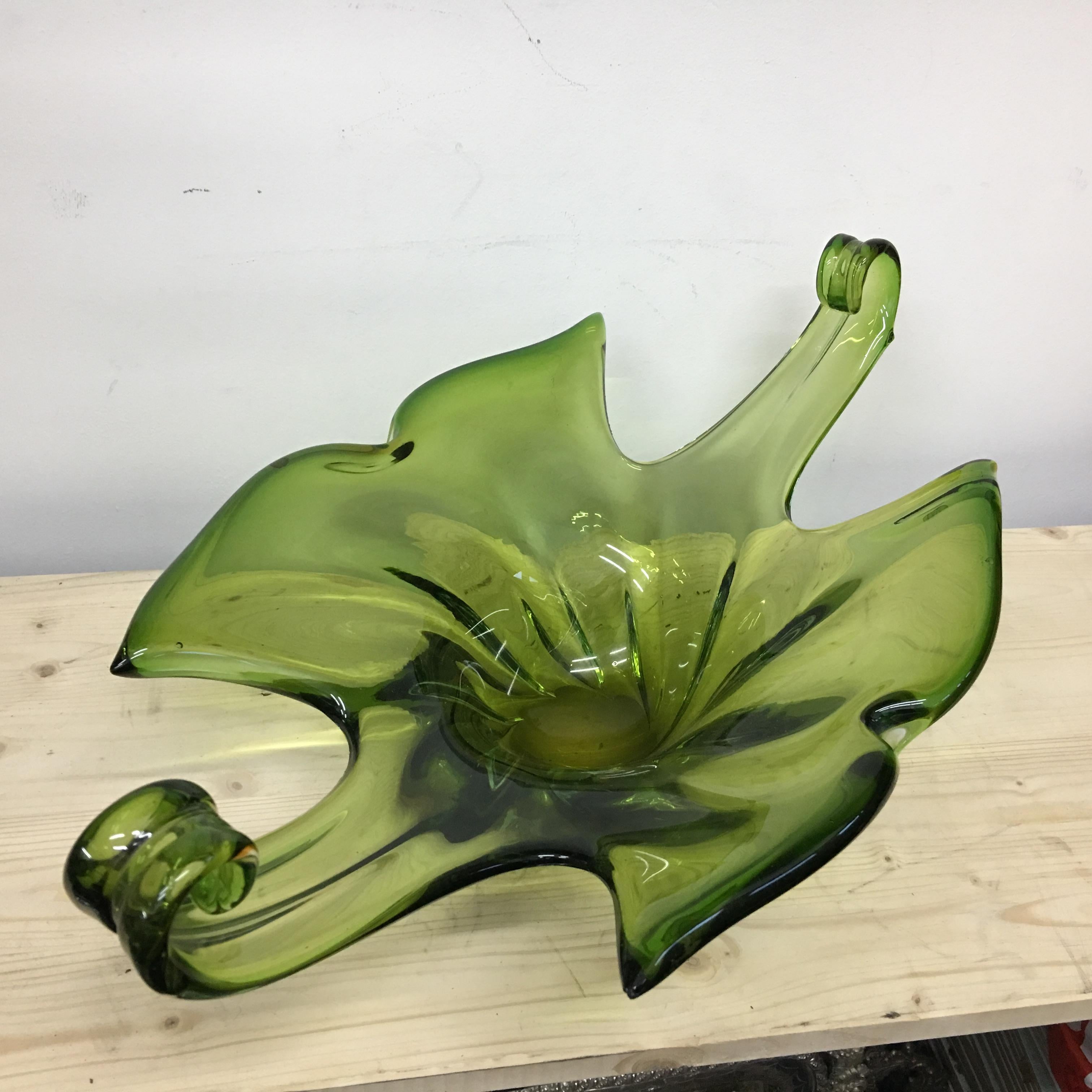 20th Century 1960s Mid-Century Modern Green Murano Glass Oval Centerpiece