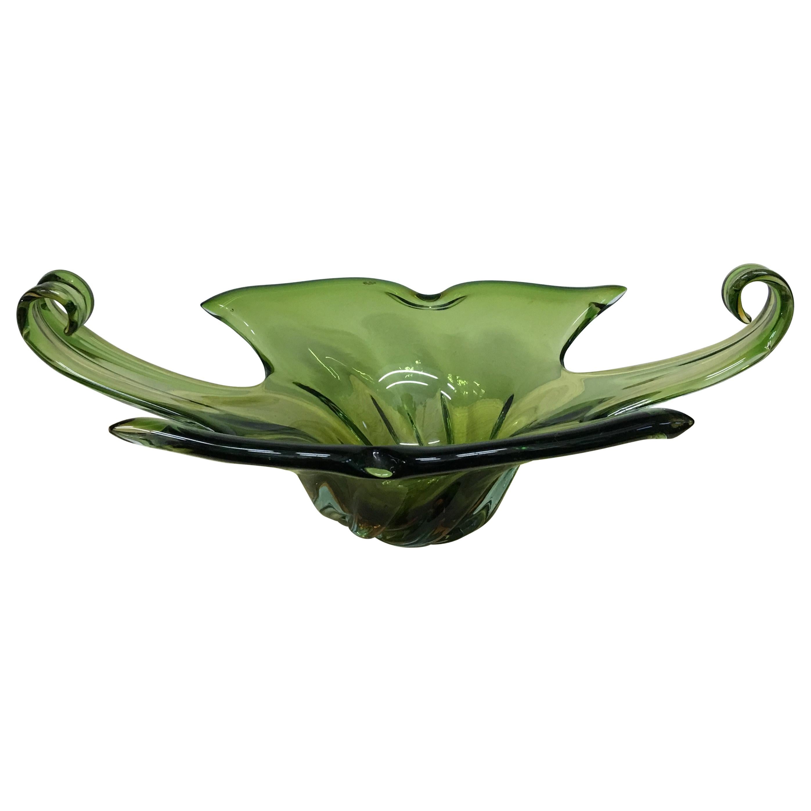 1960s Mid-Century Modern Green Murano Glass Oval Centerpiece