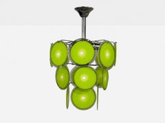 Mid-Century Modern, Green Murano Glass, Chrome, Pendant Light, 1960s