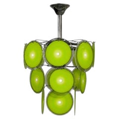 Mid-Century Modern, Green Murano Glass, Chrome, Pendant Light, 1960s