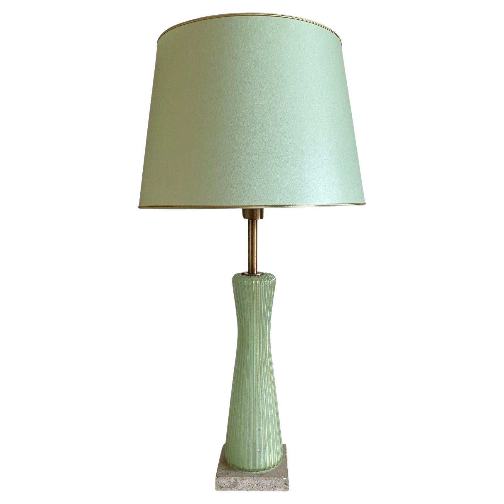 Mid-century modern green Murano glass Table lamp, Barovier & Toso Italy, 1940s