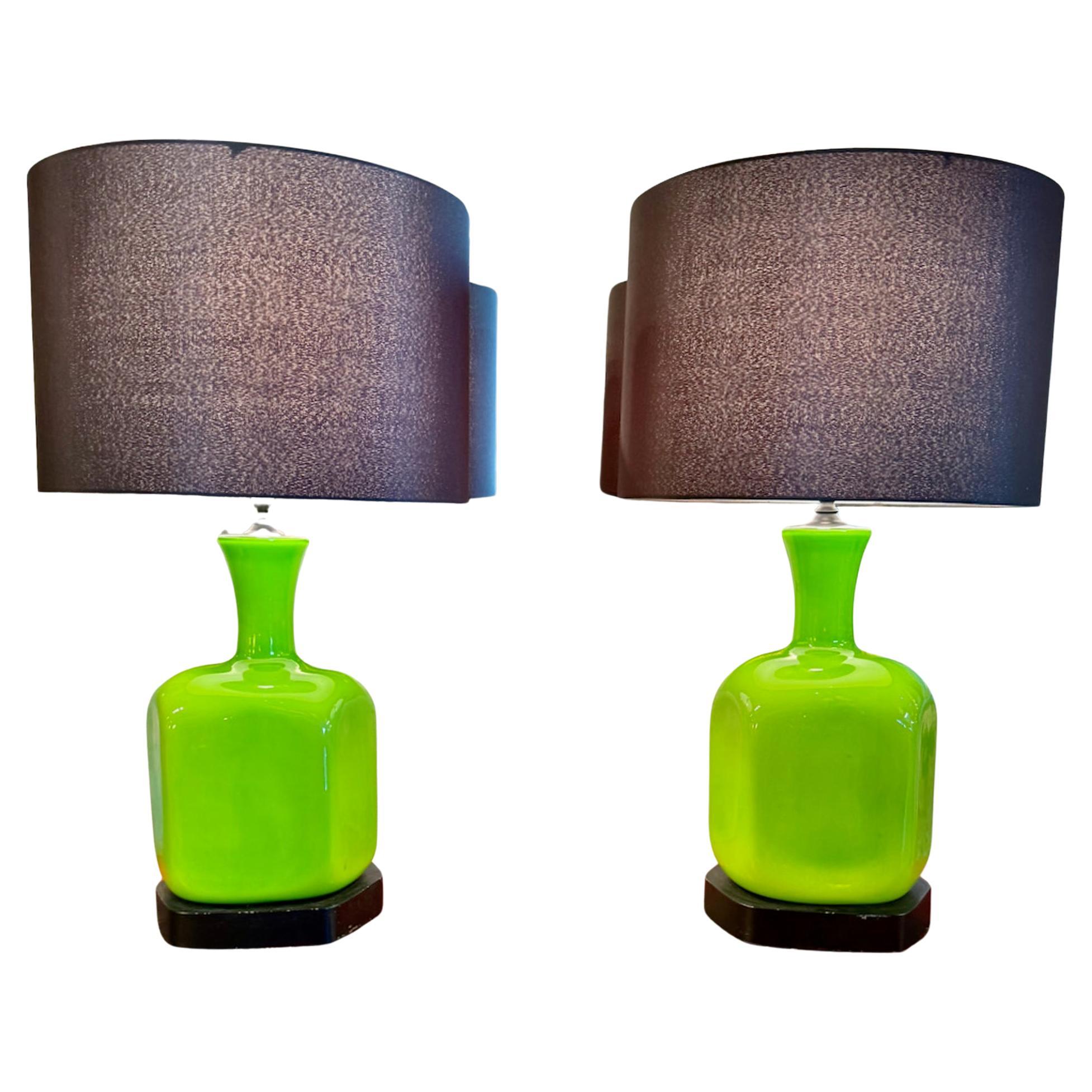 Mid-Century Modern Green Opaline Table Lamps, Scandinavia c. 1960s For Sale