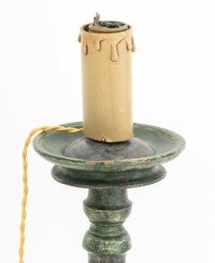 Mid-Century Modern Green Painted Turned Wood Candlestick Lamp