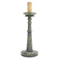 Mid-Century Modern Green Painted Turned Wood Candlestick Lamp