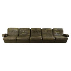 Mid Century Modern Green Patchwork Leather 5 section Modular sofa with Patina