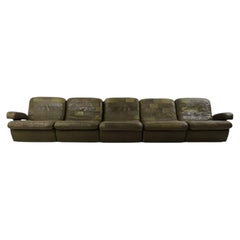 Mid Century Modern Green Patchwork Leather 5 section Modular sofa with Patina