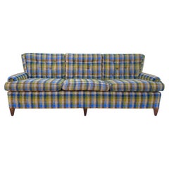 Mid-Century Modern Green Plaid 3-Seater Sofa