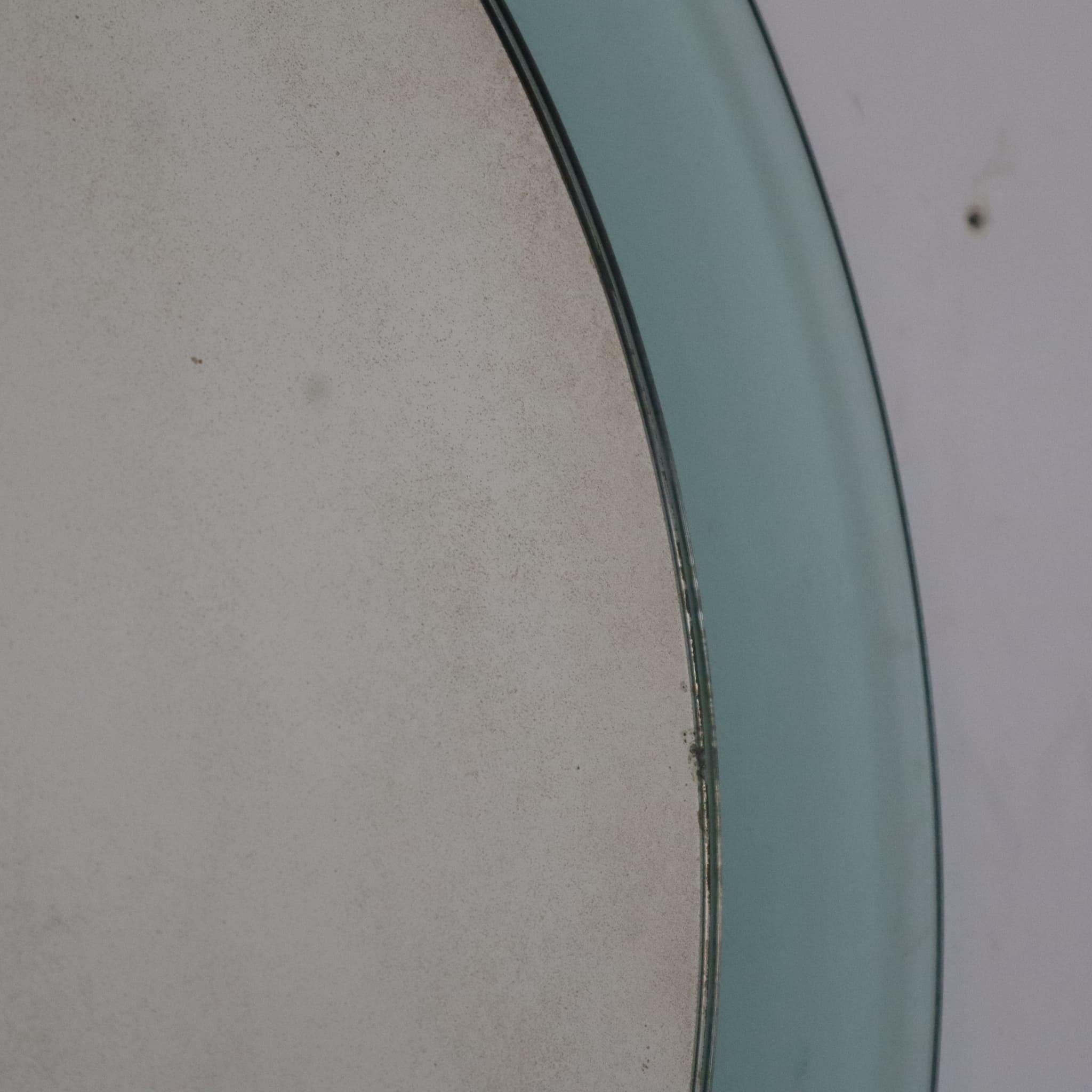 Late 20th Century Mid-century modern green round mirror by Veca, Italy, 1970s For Sale