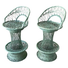 Mid Century Modern Green Russell Woodard Spun Fiberglas Swivel Stools