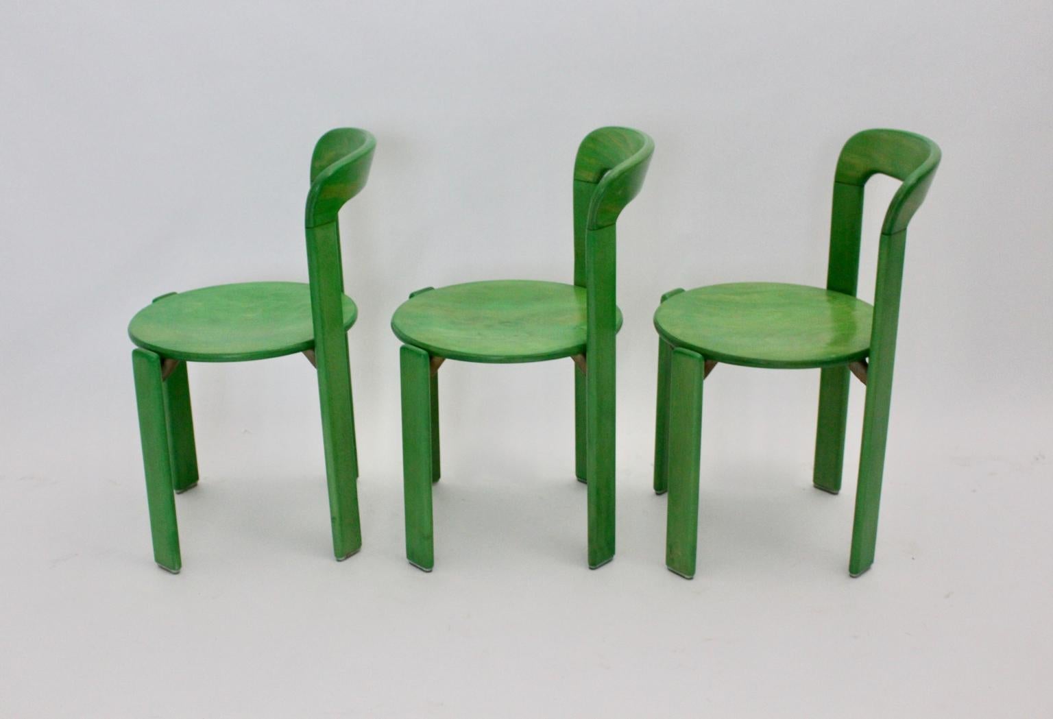 Mid Century Modern Green Set of Six Vintage Dining Chairs by Bruno Rey 4