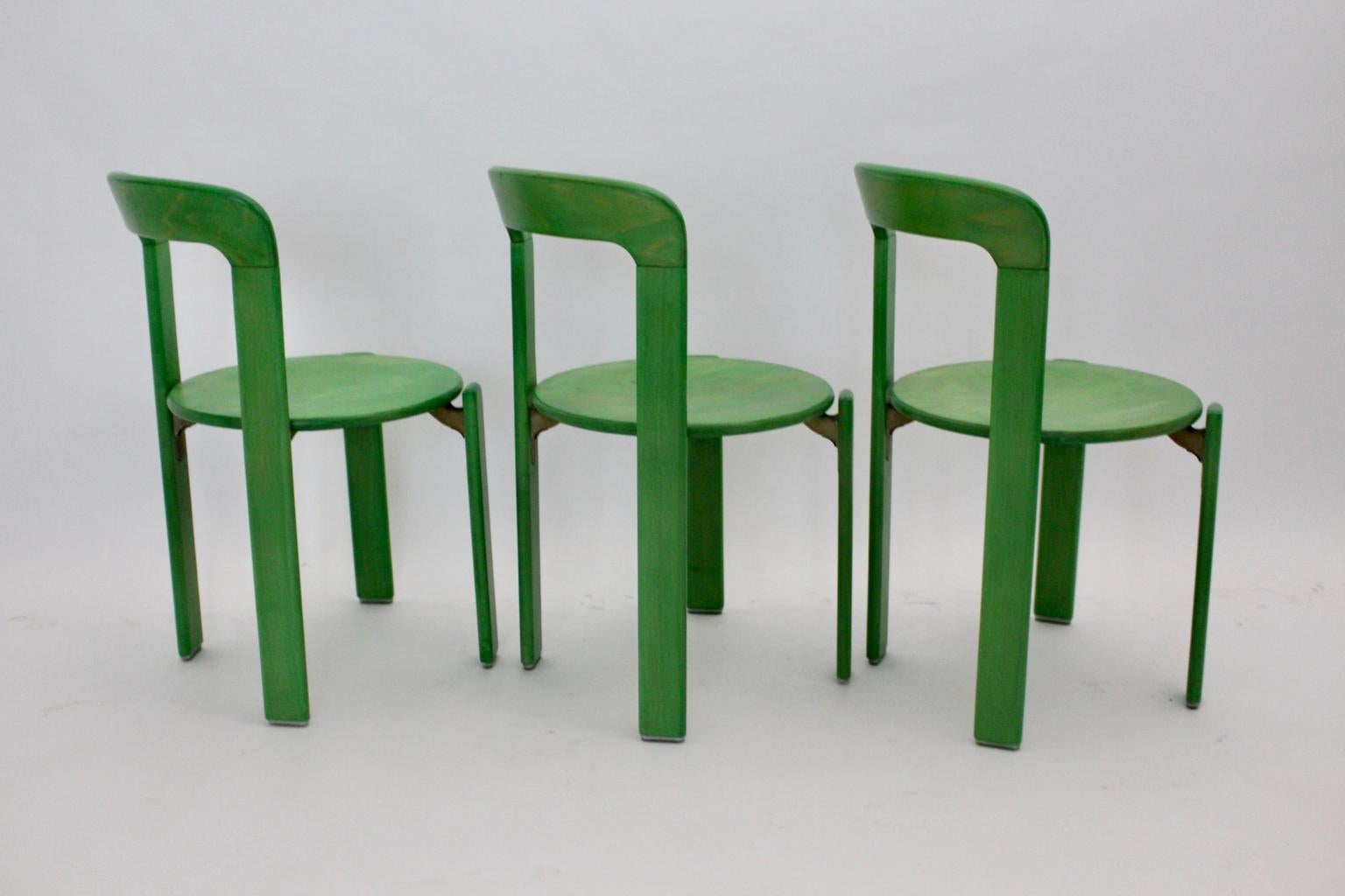 Mid Century Modern Green Set of Six Vintage Dining Chairs by Bruno Rey 5