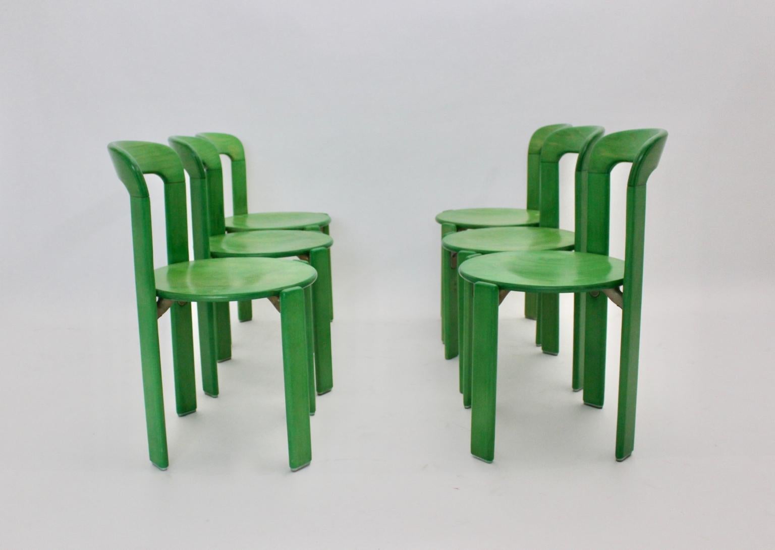 Mid Century Modern Green Set of Six Vintage Dining Chairs by Bruno Rey 6