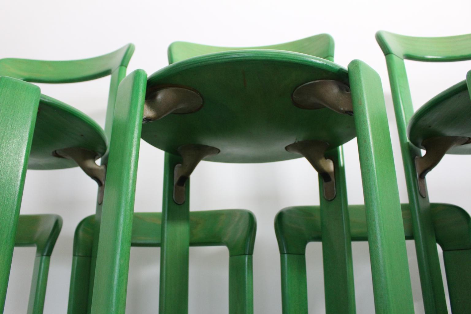 Mid Century Modern Green Set of Six Vintage Dining Chairs by Bruno Rey 10