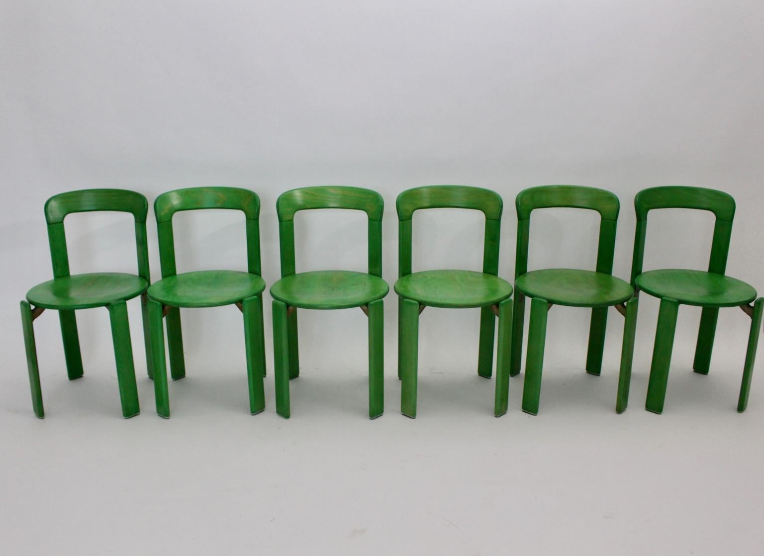 This set of six stackable dining room chairs were designed by Bruno Rey, Switzerland, circa 1970,
Furthermore the chairs were executed by Kusch & Co, Germany. The chairs were made of beechwood, plywood laminated beech and cast aluminium.
Also the