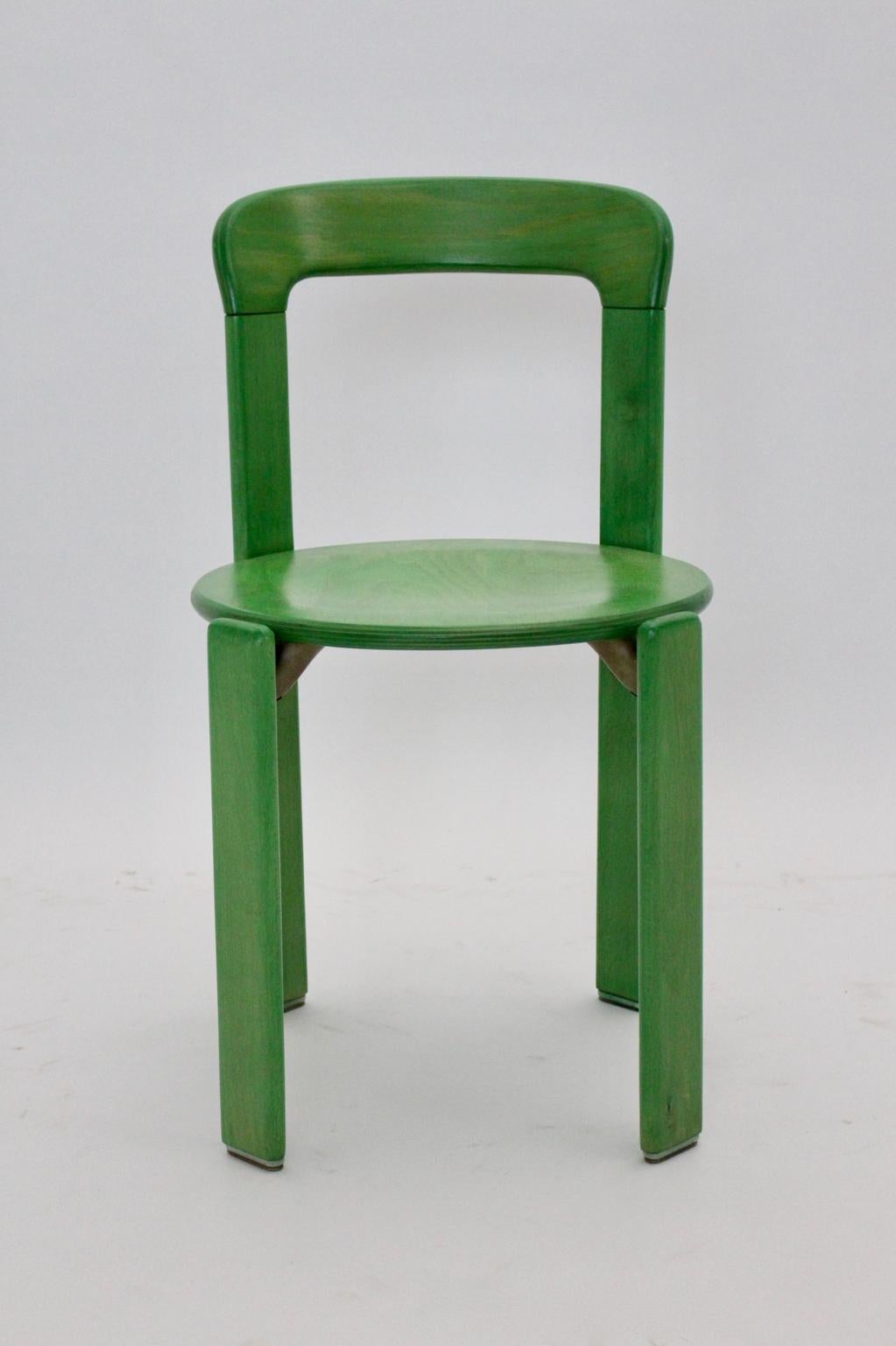Mid-Century Modern Mid Century Modern Green Set of Six Vintage Dining Chairs by Bruno Rey