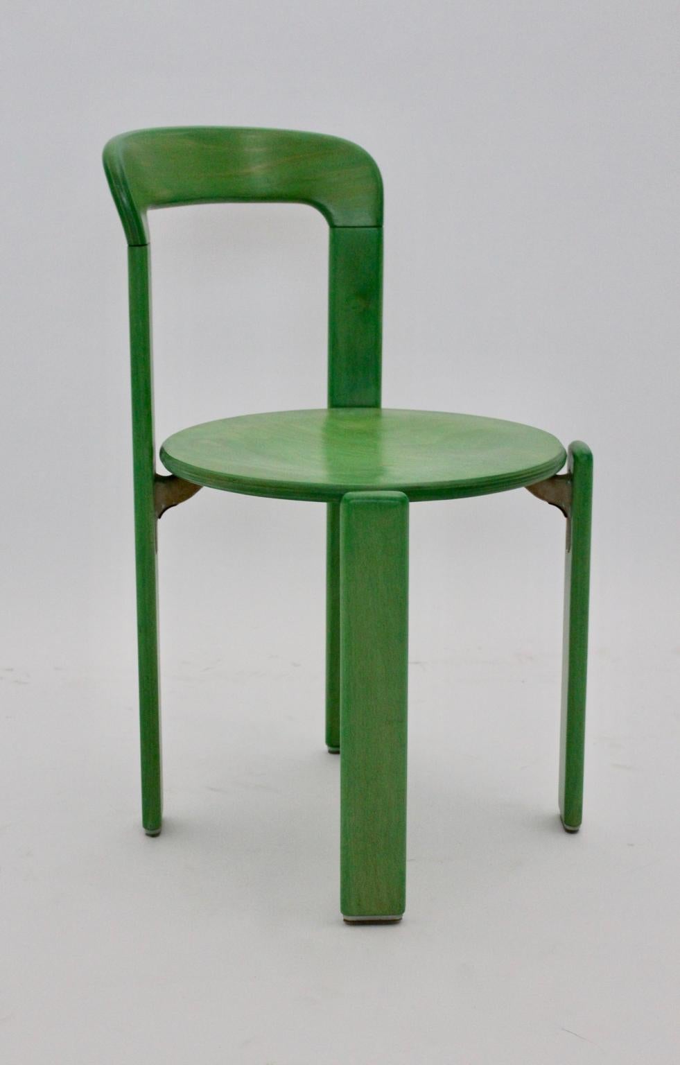 Mid Century Modern Green Set of Six Vintage Dining Chairs by Bruno Rey In Good Condition In Vienna, AT