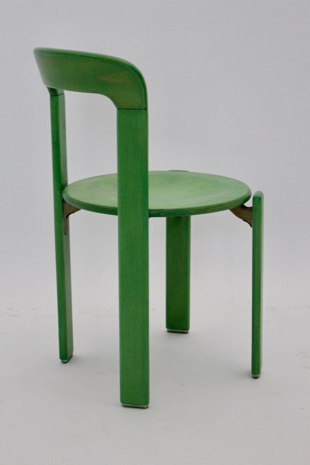 Late 20th Century Mid Century Modern Green Set of Six Vintage Dining Chairs by Bruno Rey